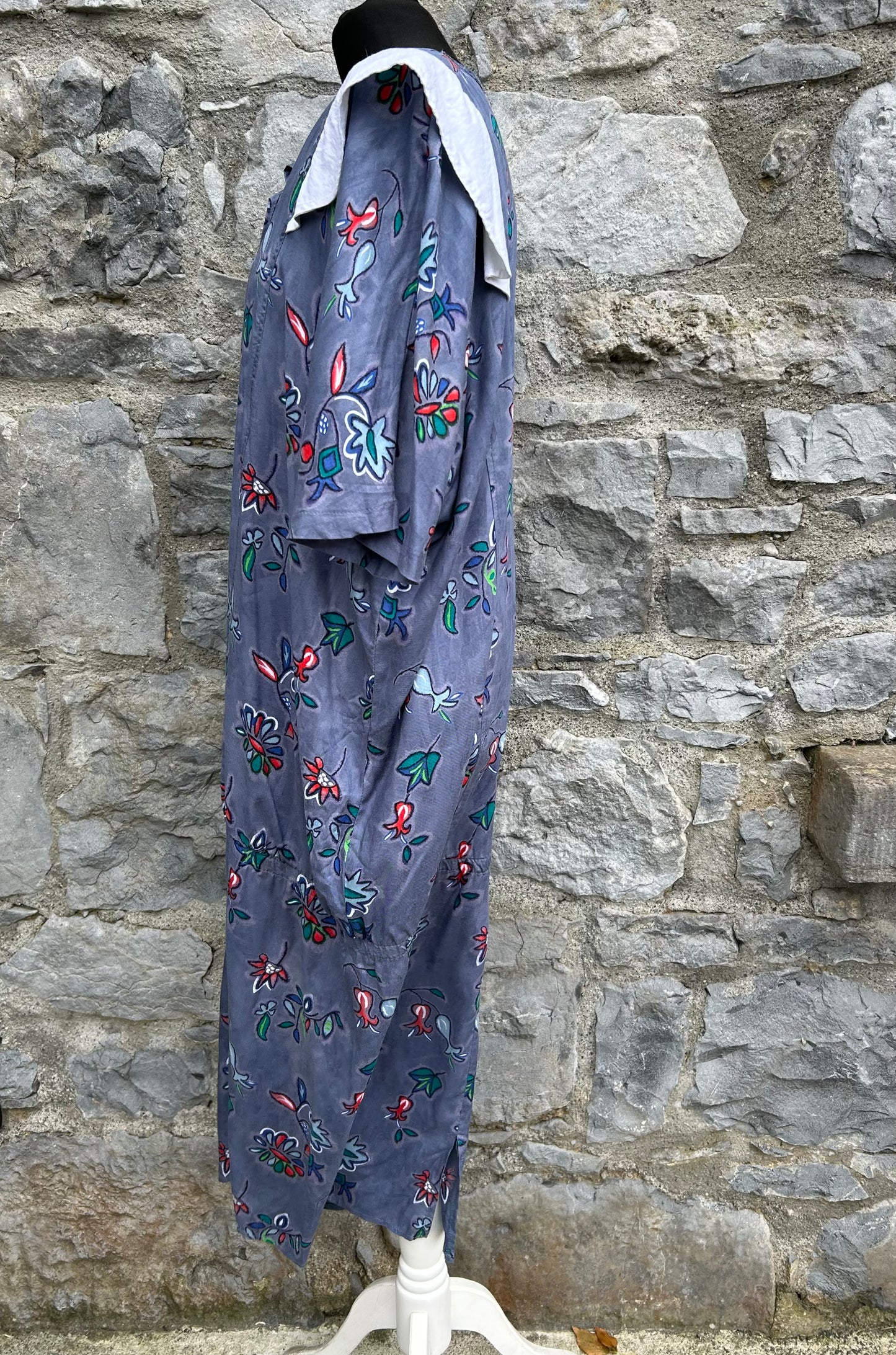 80s grey floral dress uk 12-14