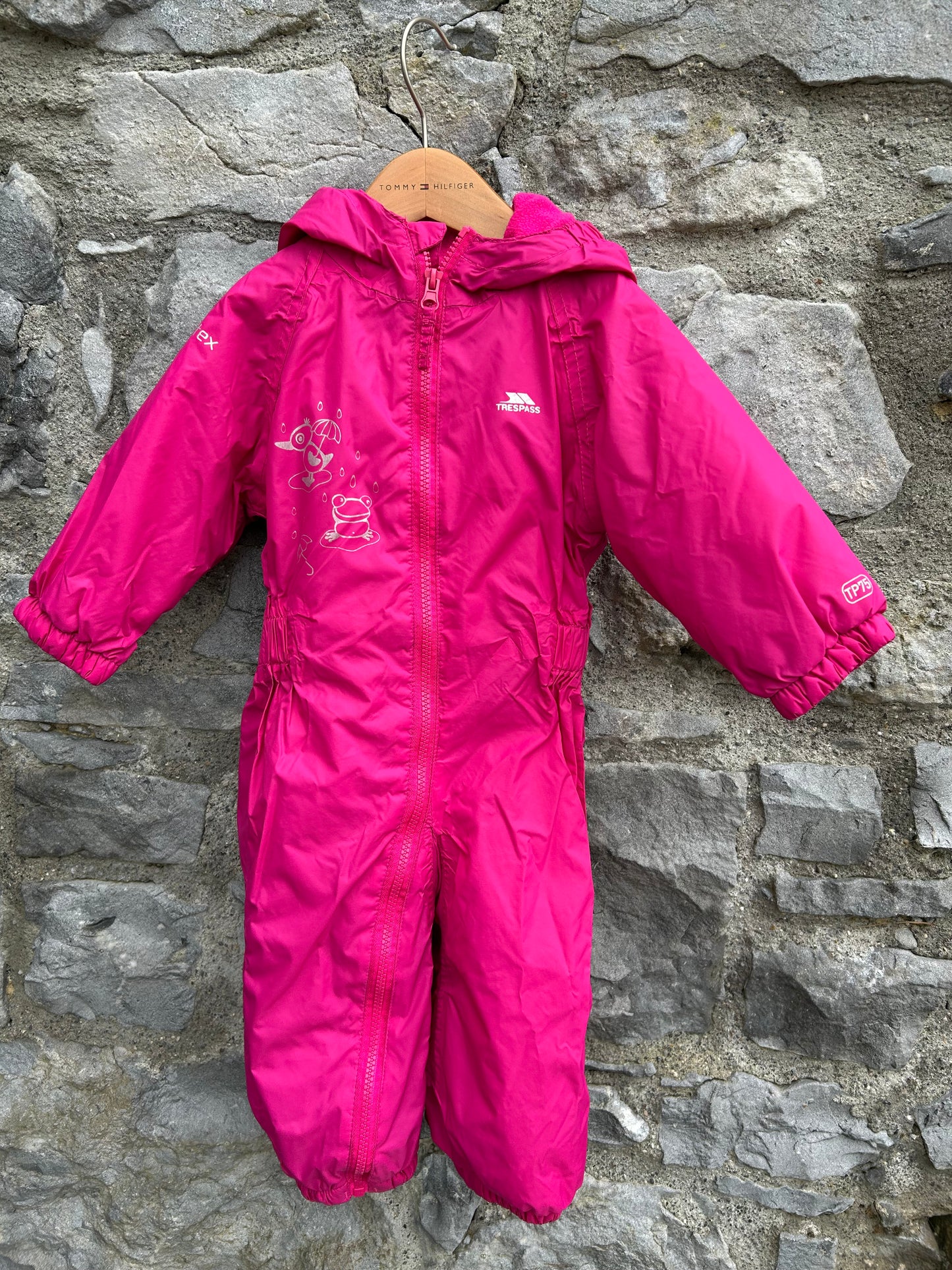 Pink fleece lined puddle suit 6-12m (68-80cm)