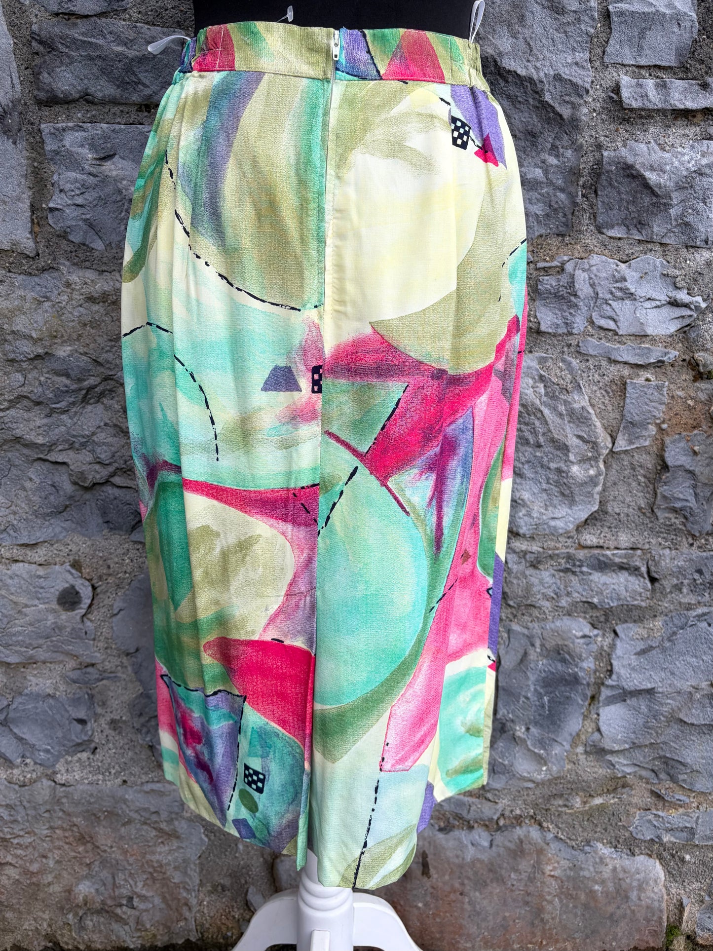 80s green abstract skirt uk 8