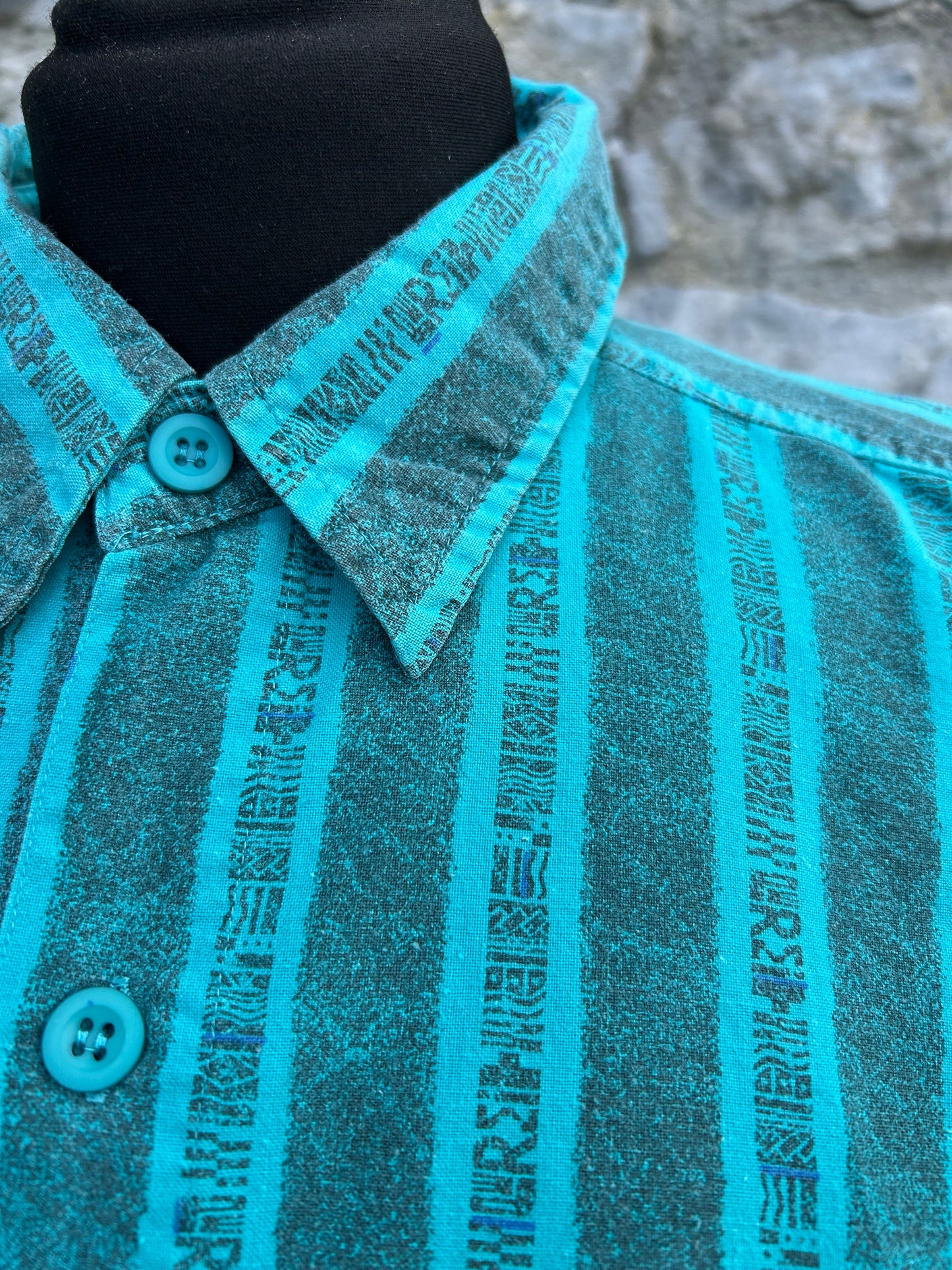 90s teal&green stripy shirt Small