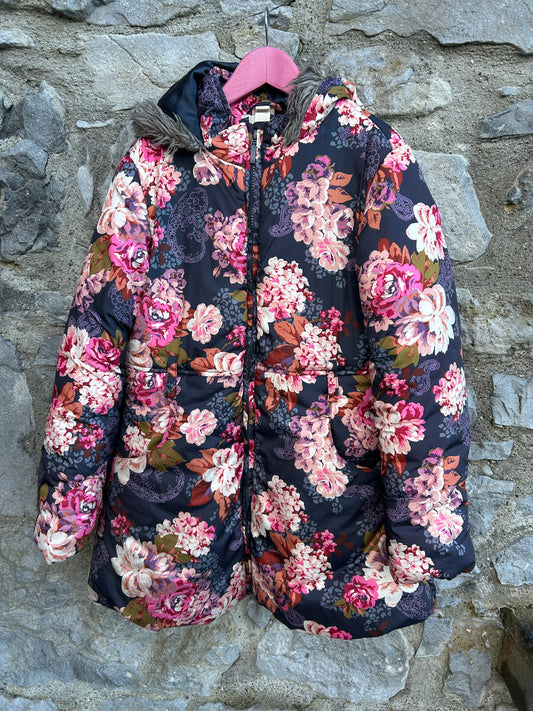 Flowers navy winter jacket  12-13y (152-158cm)