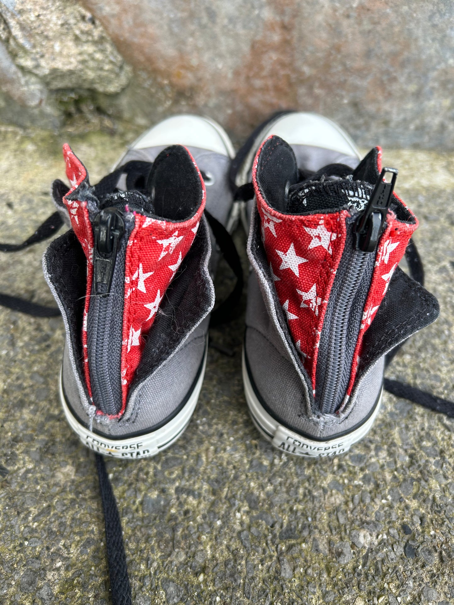 Double tongue grey hi tops trainers uk 2.5 (eu 35.5)