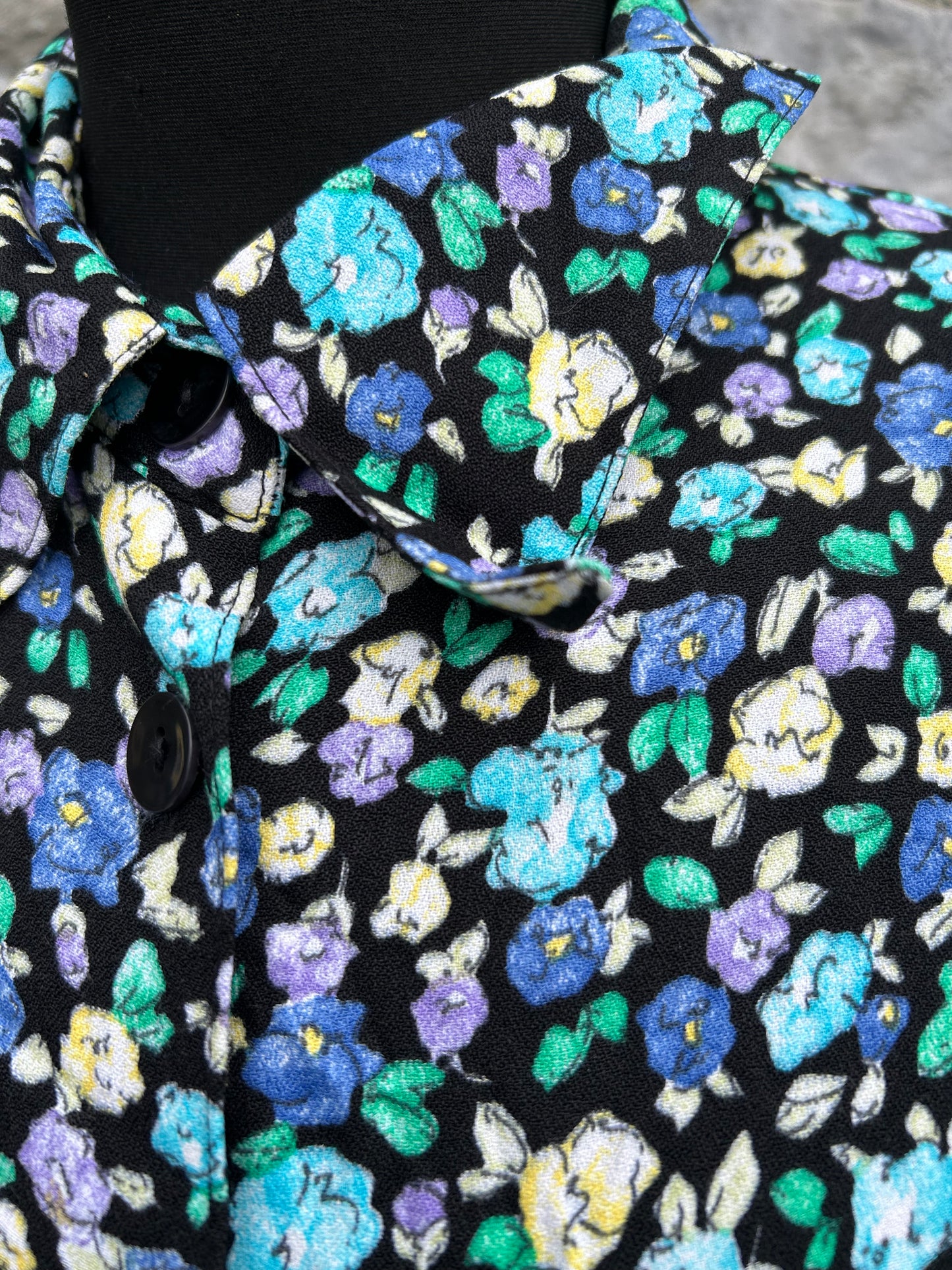 90s Blue&teal flowers shirt uk 14-16