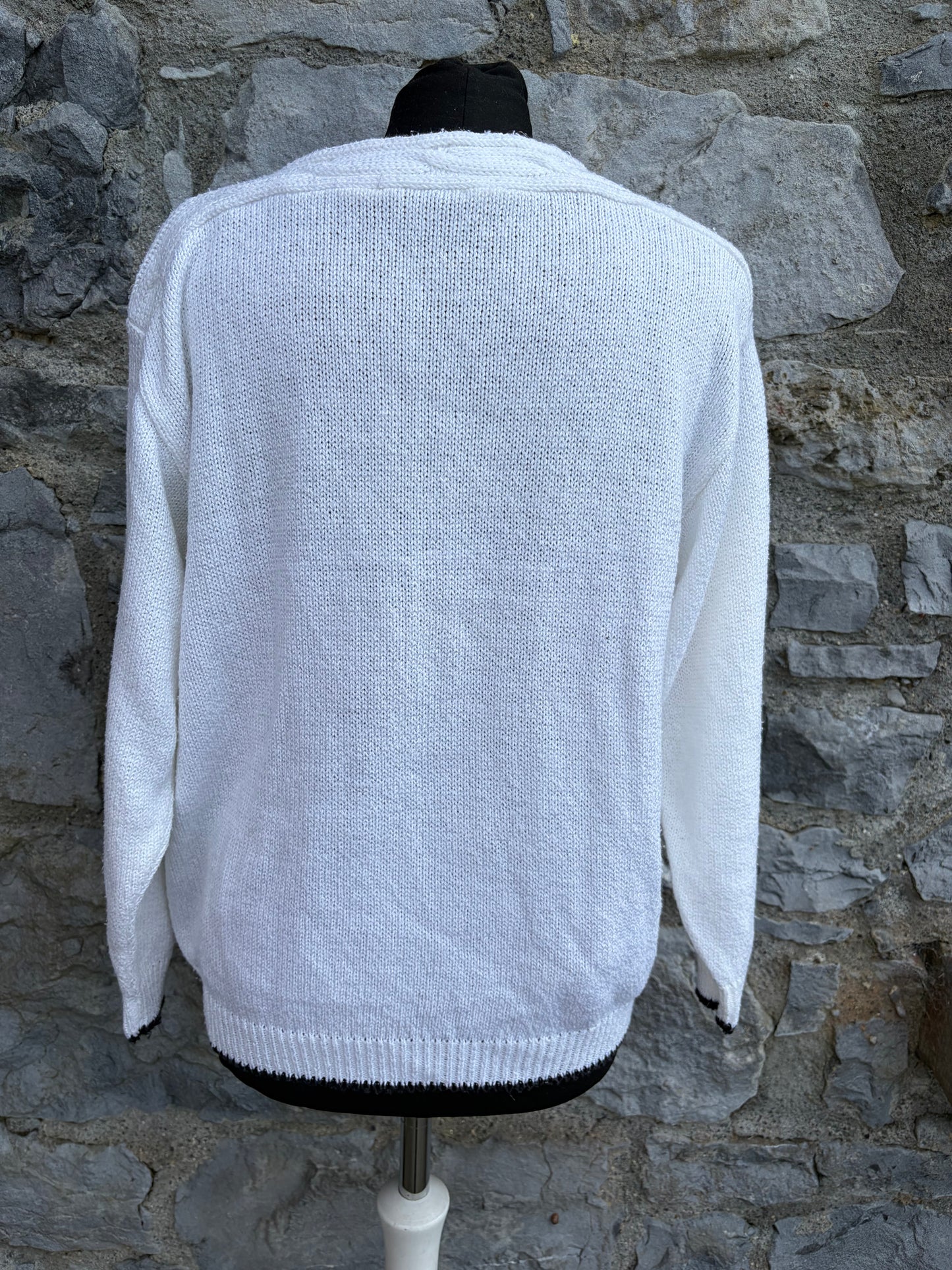 80s palm tree Beige&white jumper uk 8-10