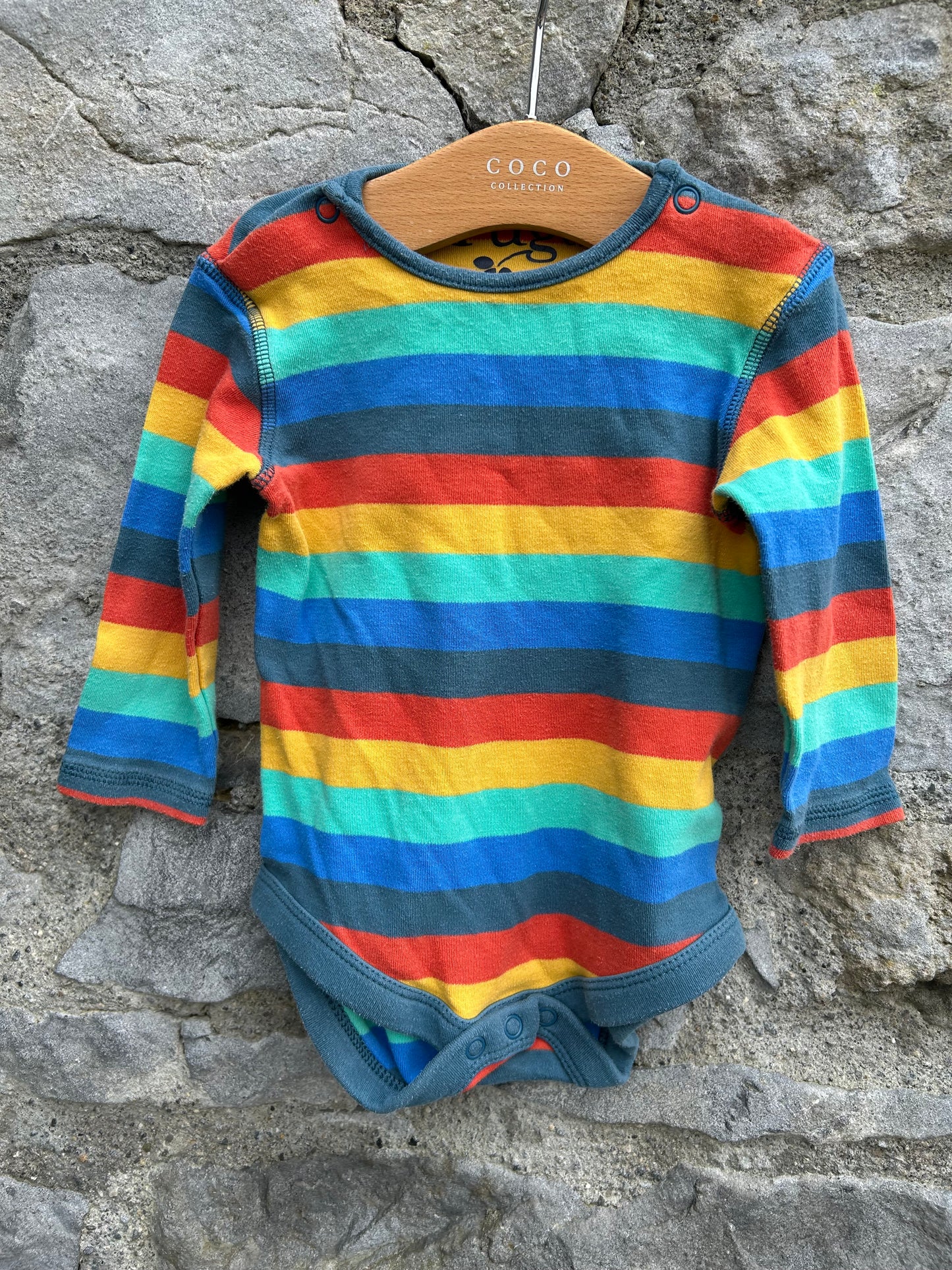 Rainbow vest&navy dungarees 3-6m (62-68cm)