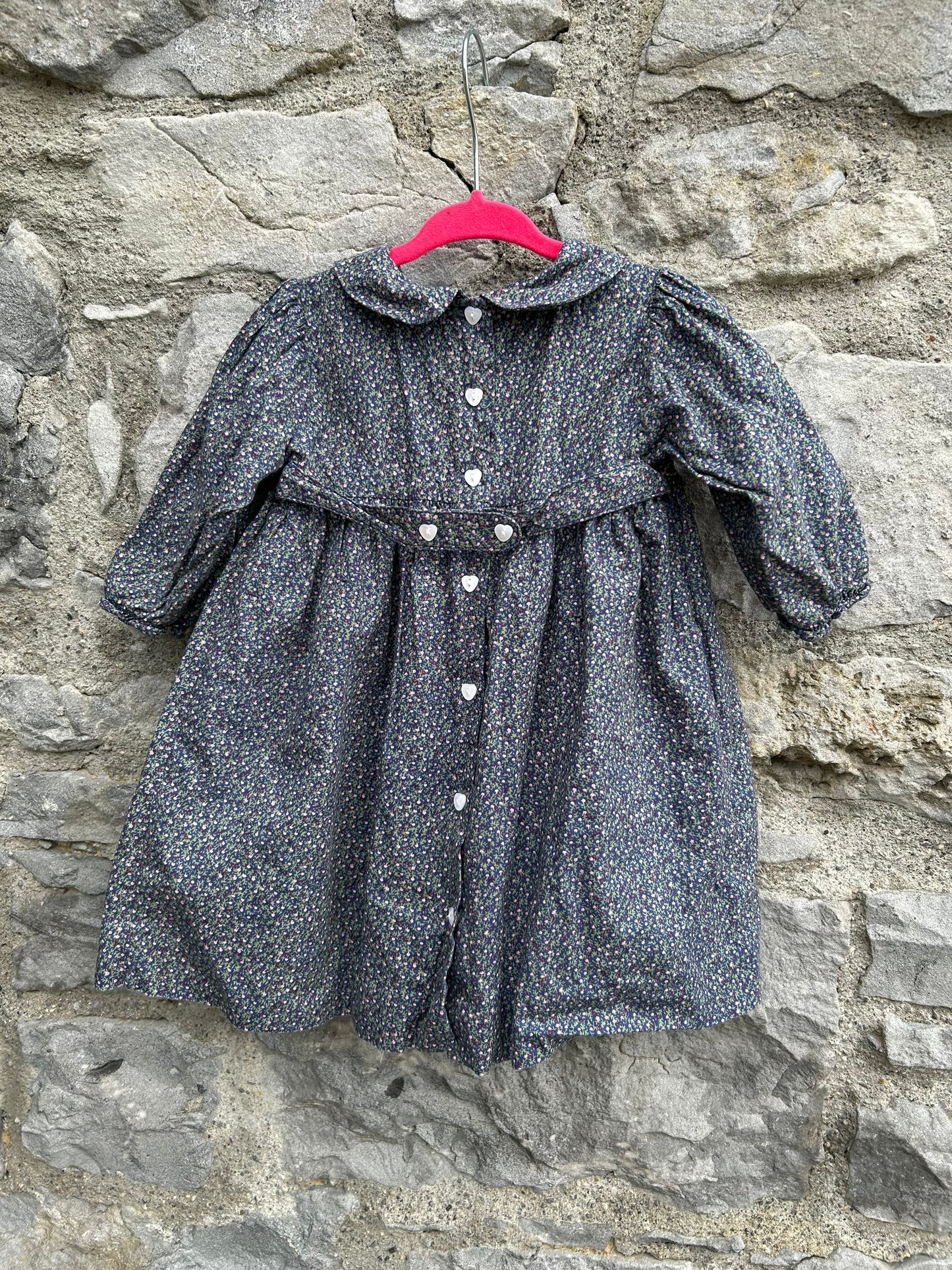 QE Pink flowers navy smock dress 18-24m (86-92cm)