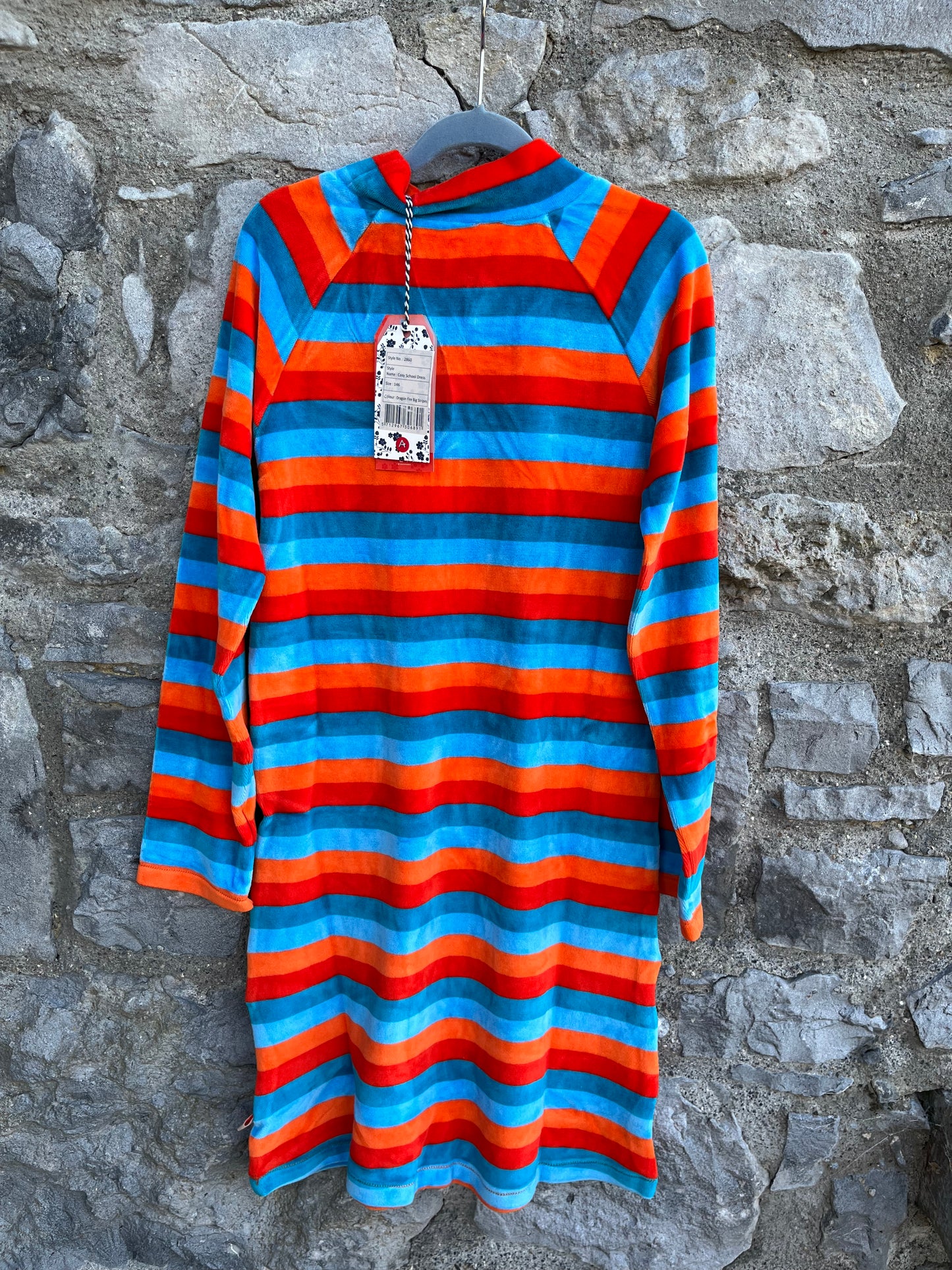 Red&blue stripy velour dress 11y (146cm)