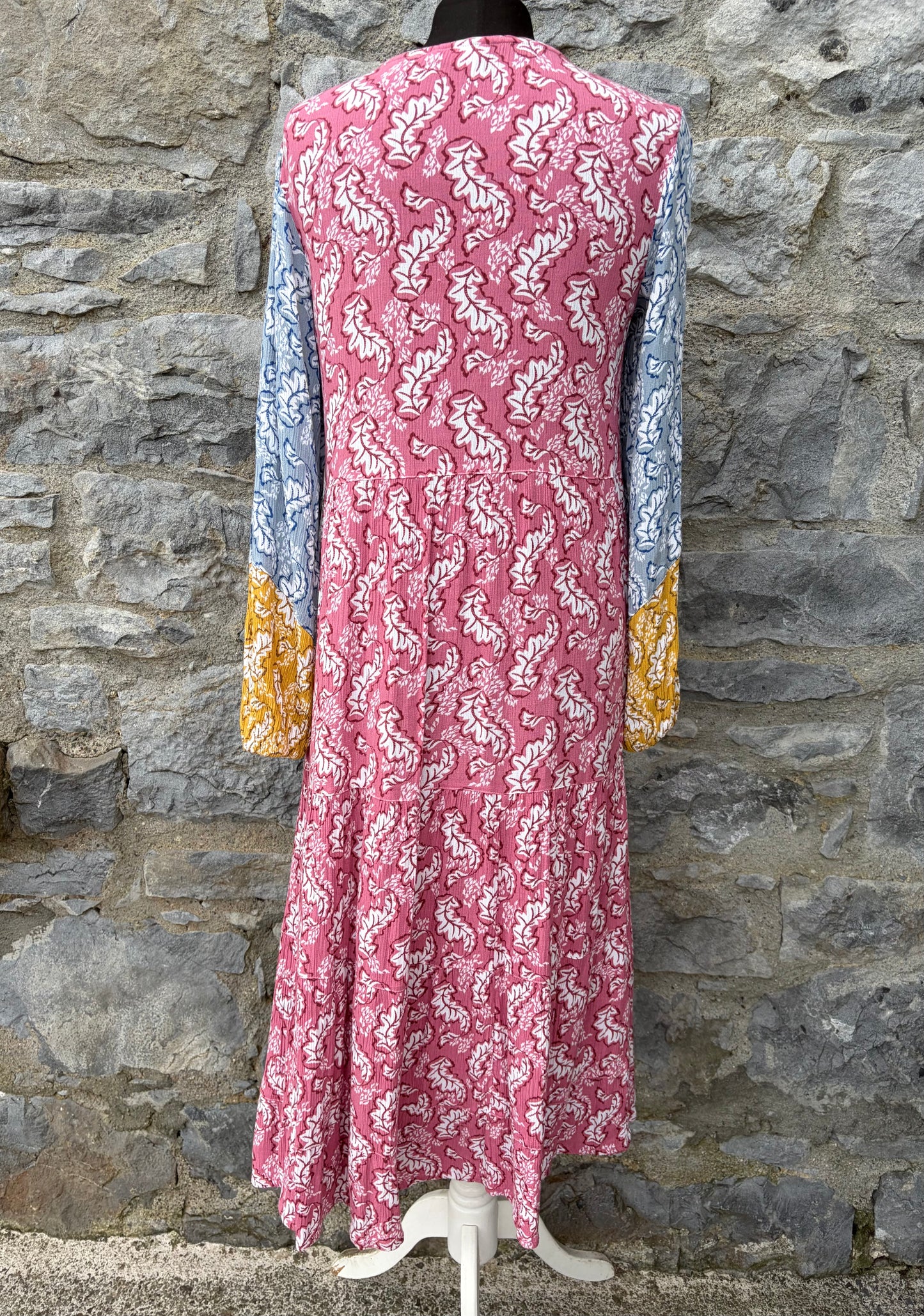 Elina Leaf Print Maxi Pink Multi Dress uk 6-8