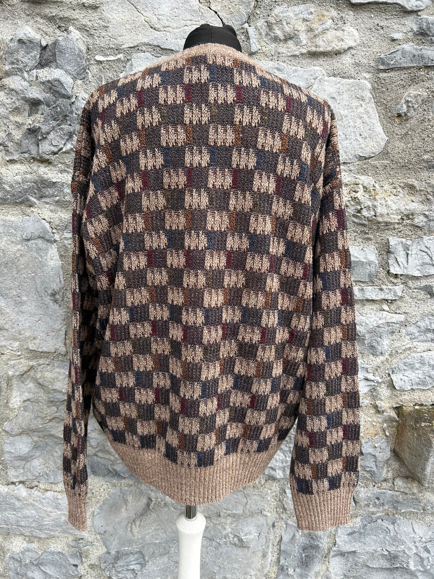 90s brown check jumper Large