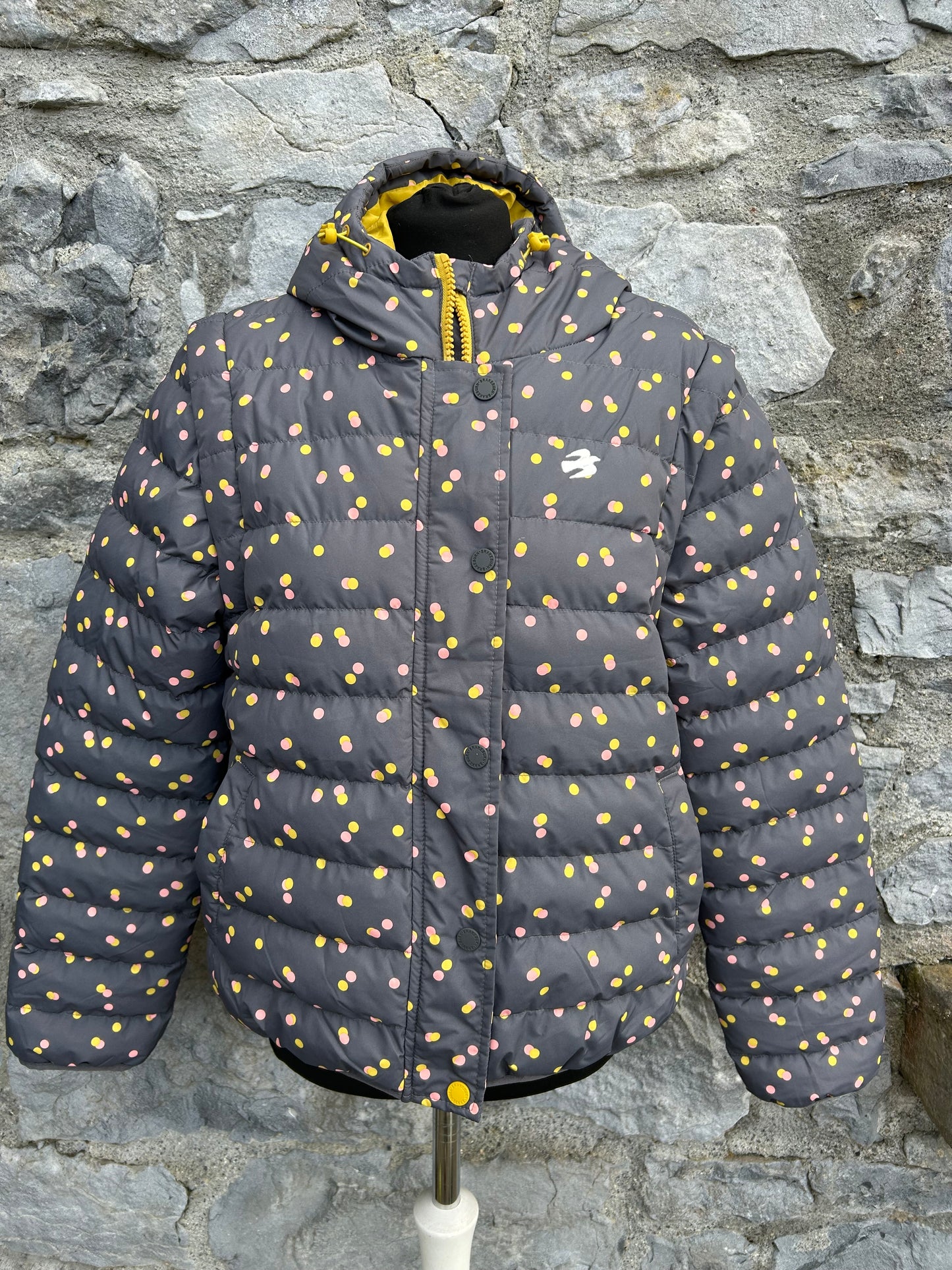 Grey spotty Removable sleeve puffa jacket uk 10-12