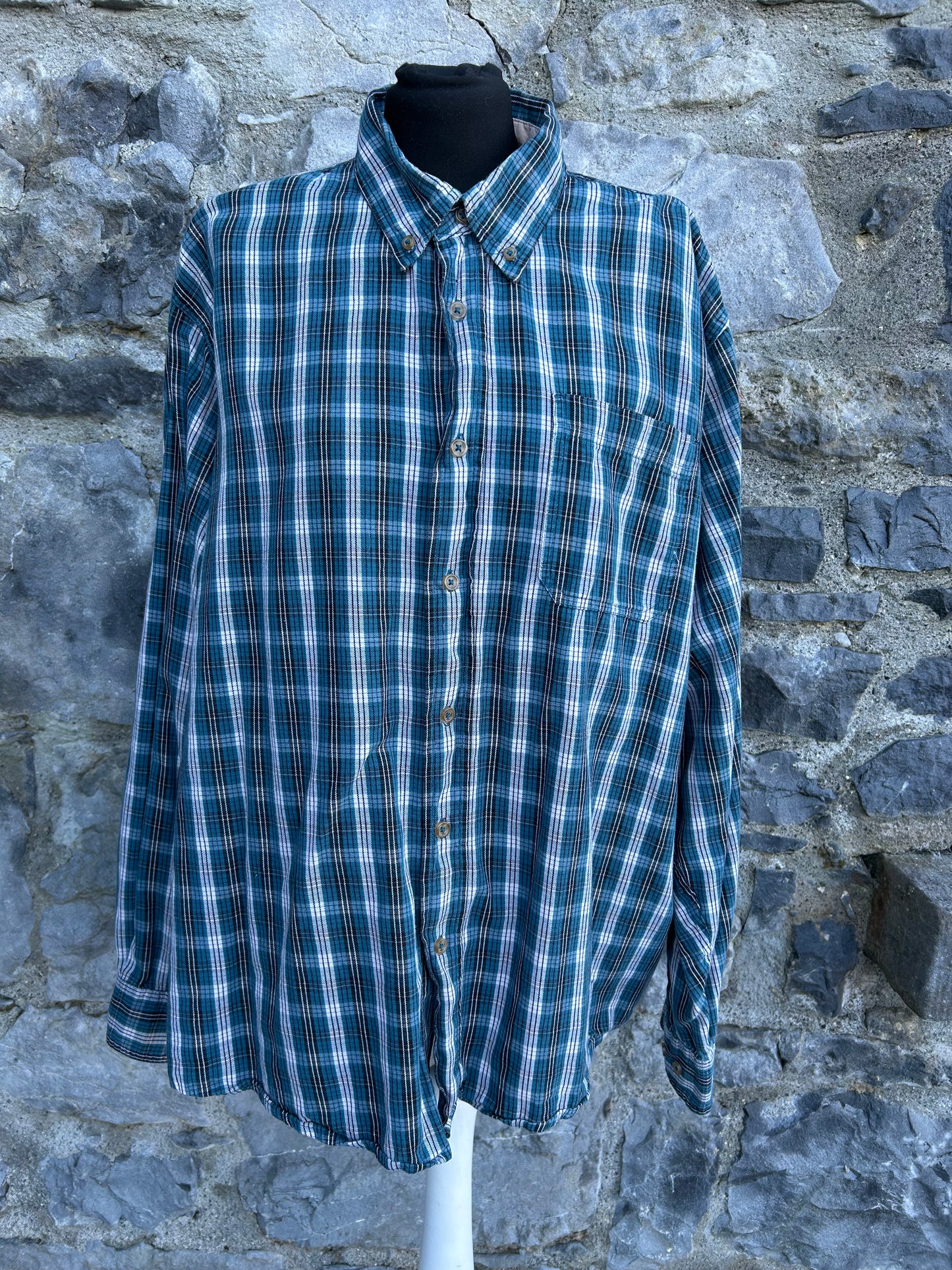90s blue check shirt L-XL