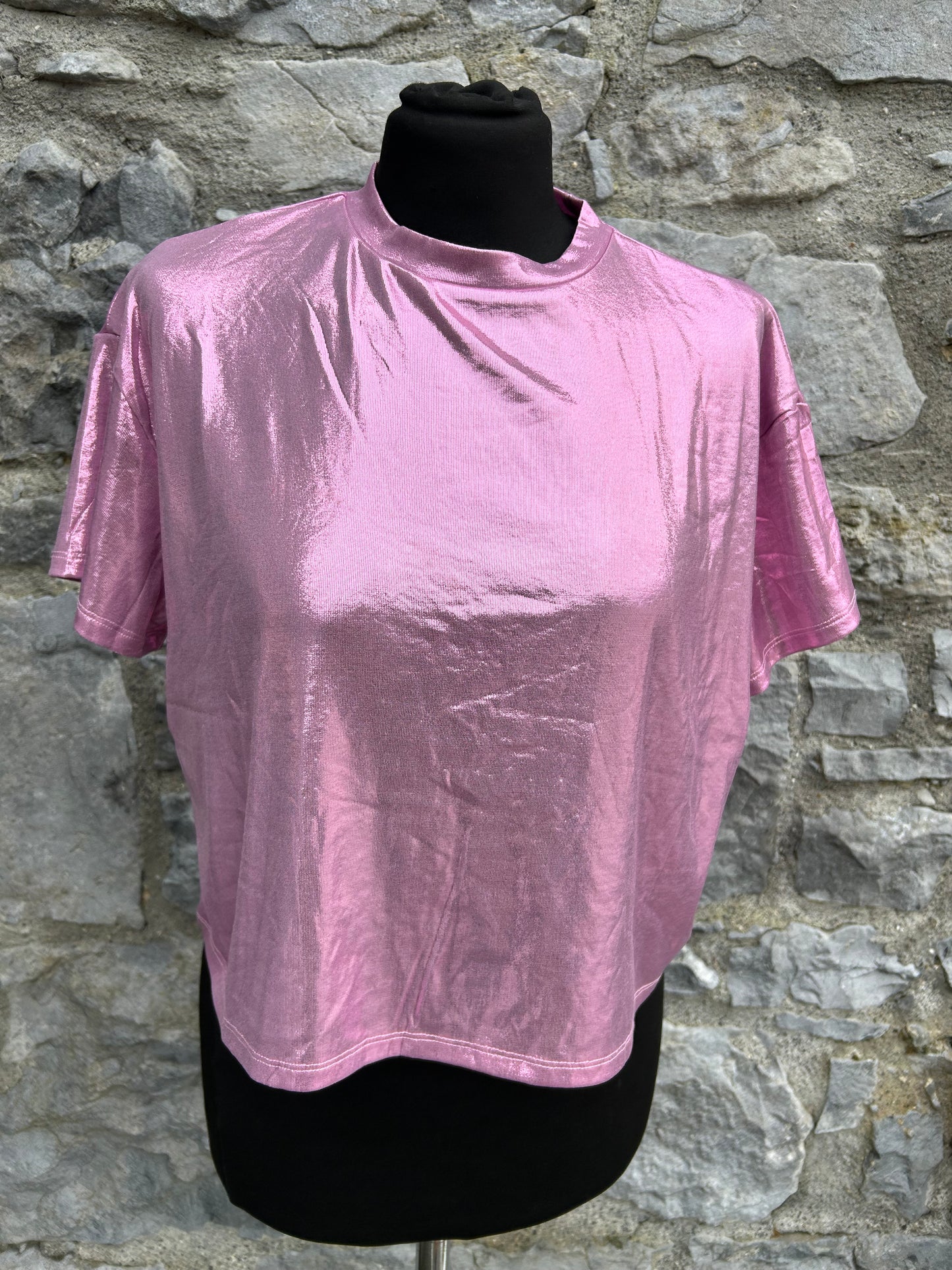 Pink shiny T-shirt 13-14y (158-164cm)