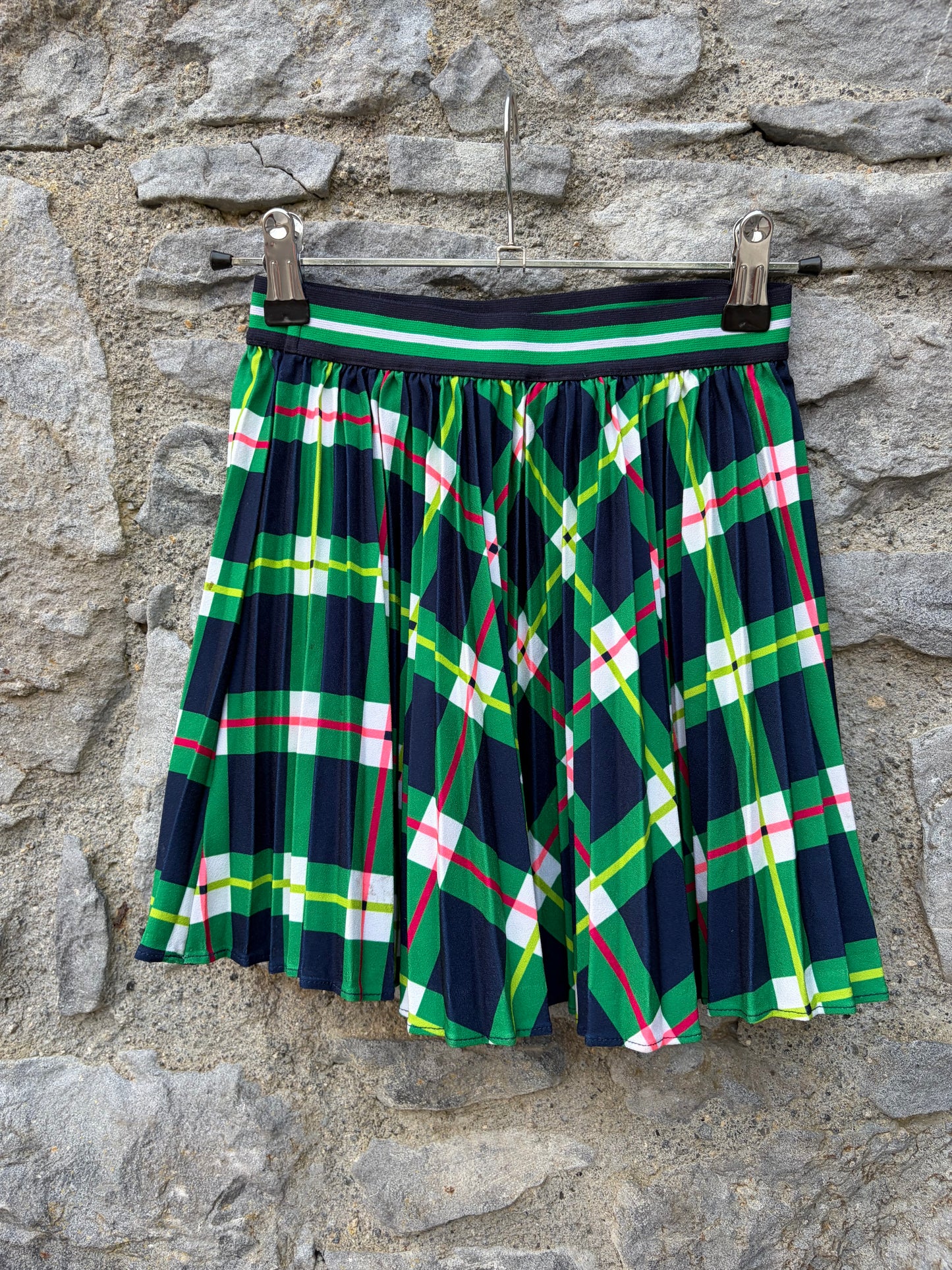 Green check pleated skirt 6y (116cm)