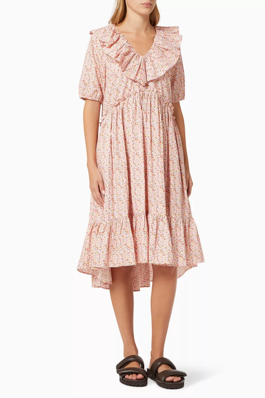 Pink floral ruffle dress uk 10