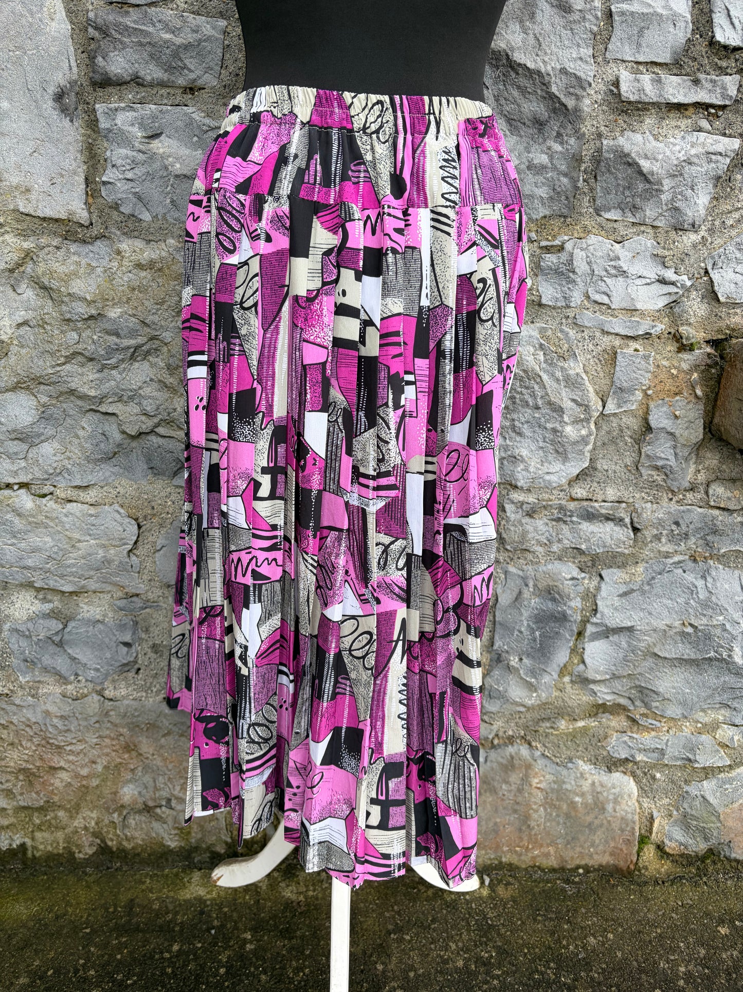 90s pink geometric pleated skirt uk 10-12