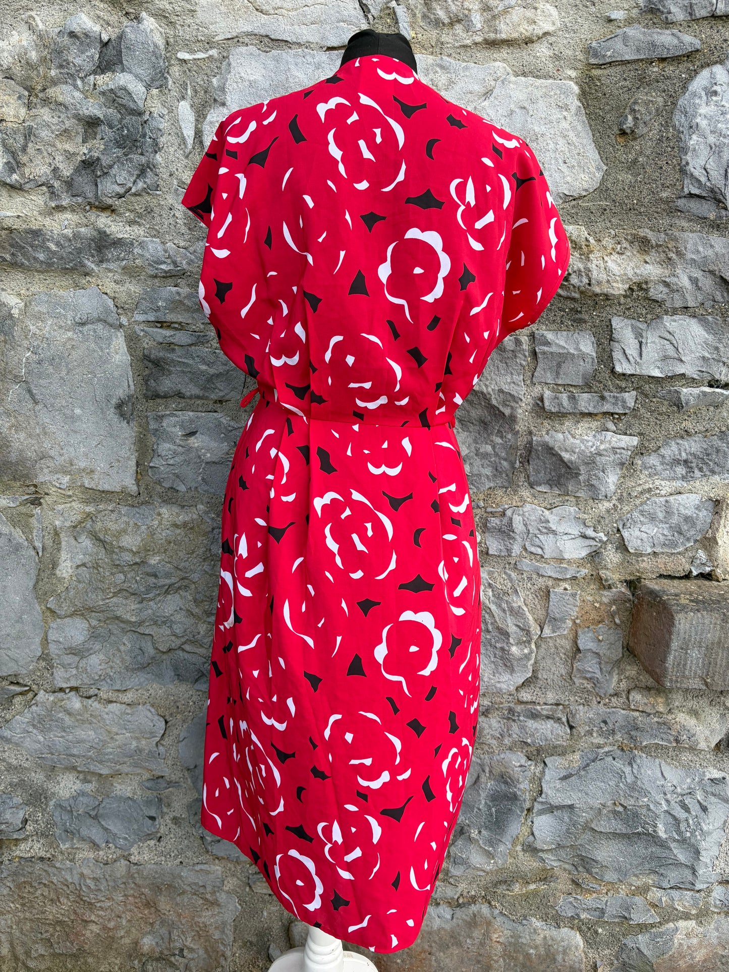 80s red floral dress uk 8