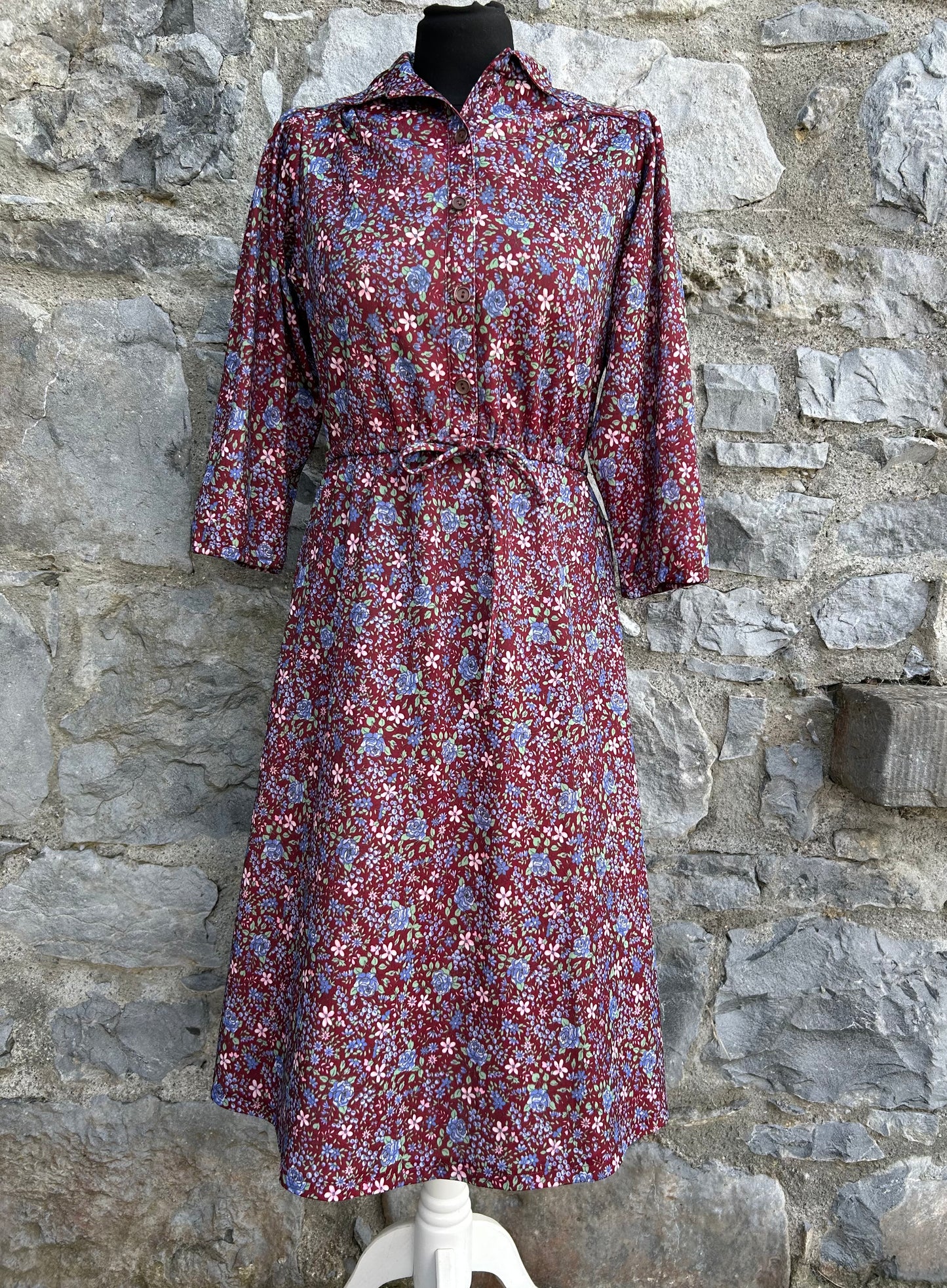 80s maroon floral dress uk 12