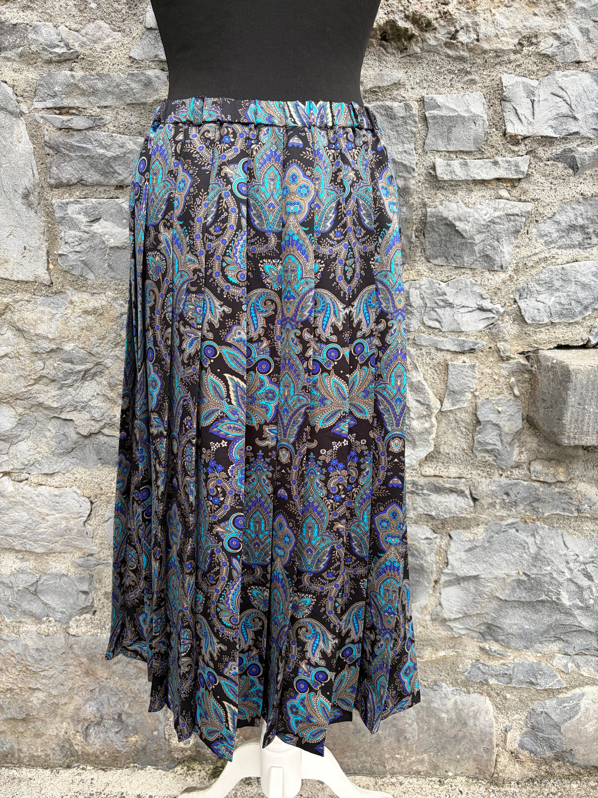 80s teal&black Paisley skirt uk 8-10