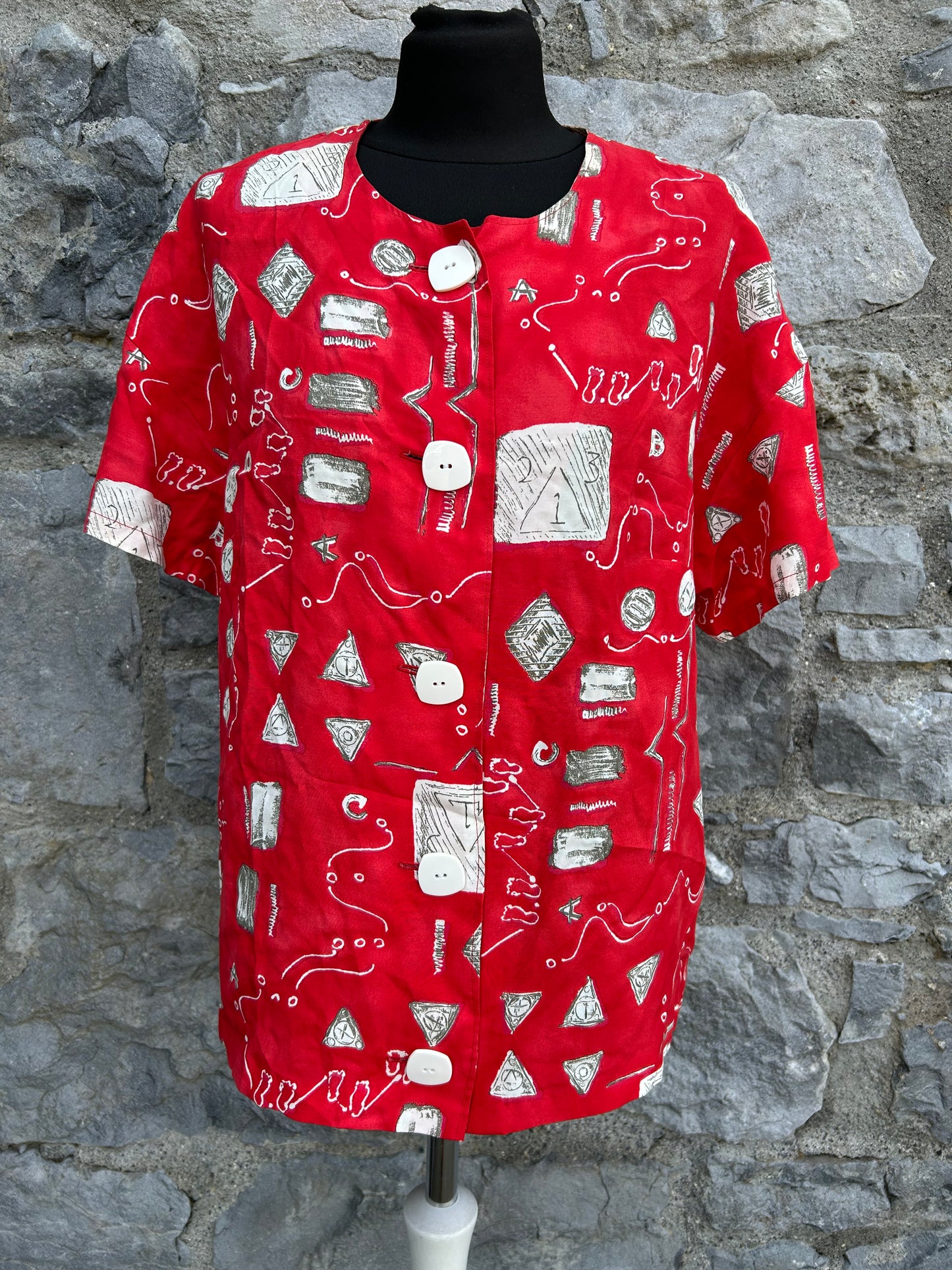 80s abstract red blouse uk 12