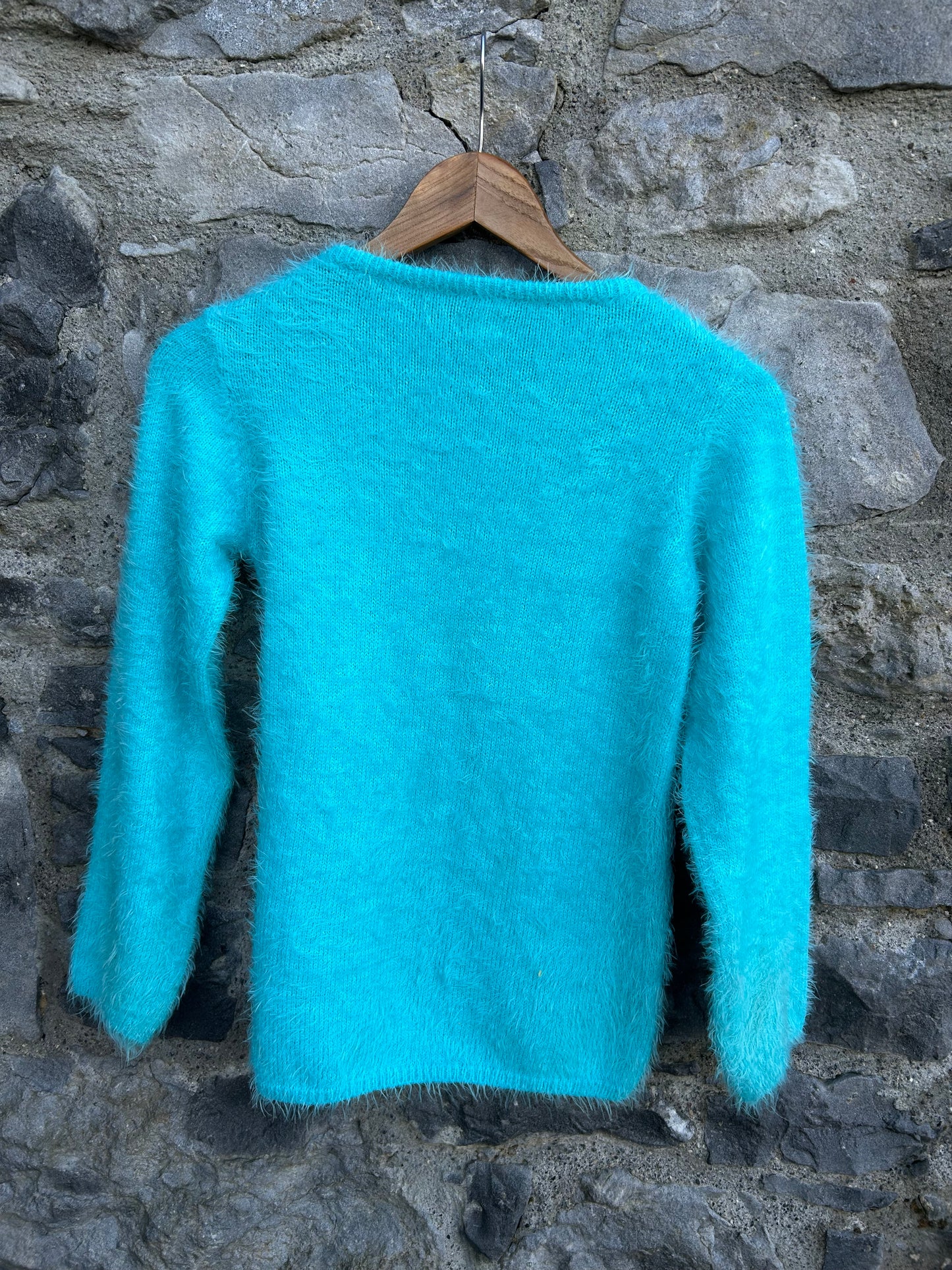 Rainbow teal furry jumper 10-11y (140-146cm)