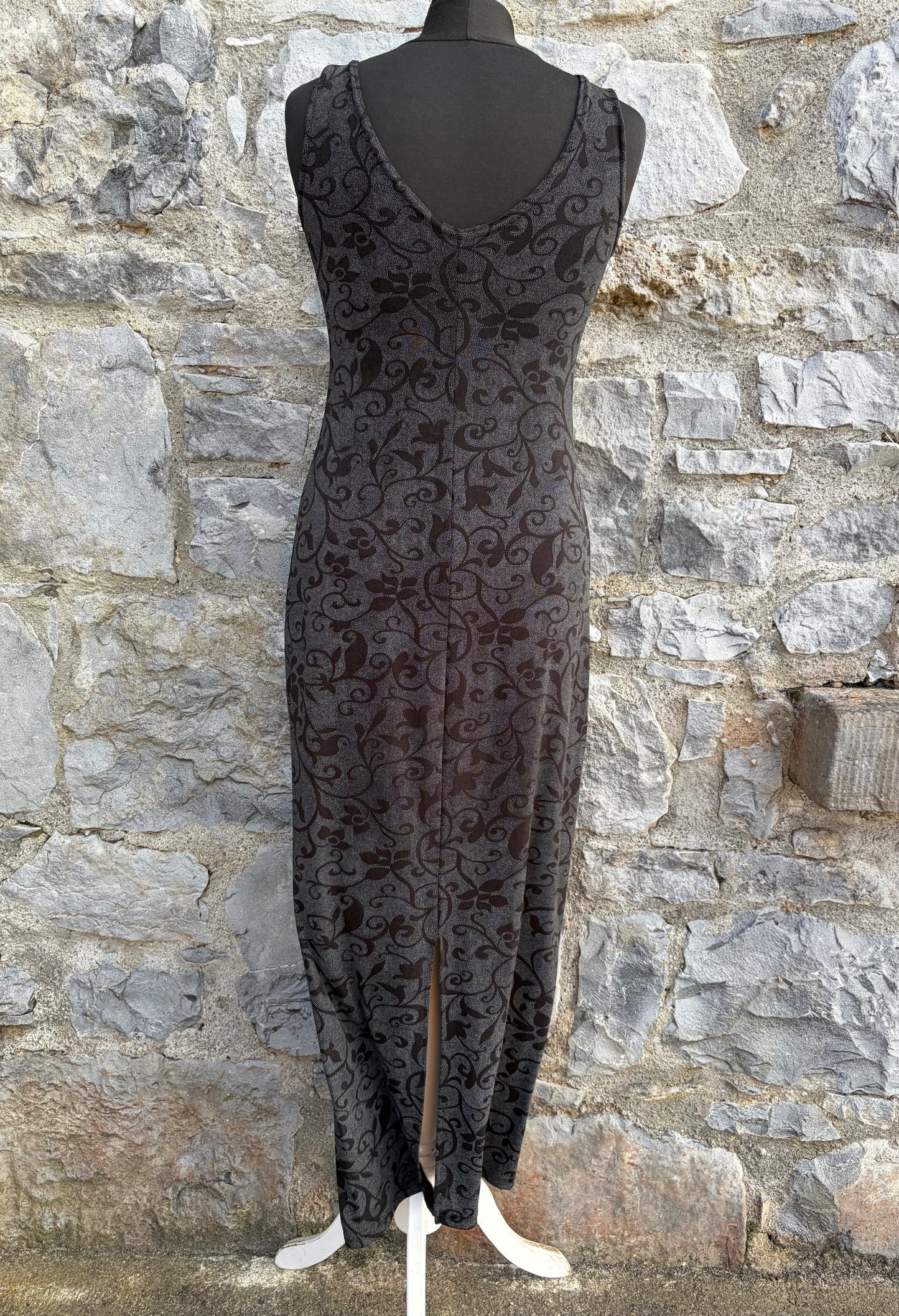 90s grey&black floral maxi dress uk 10