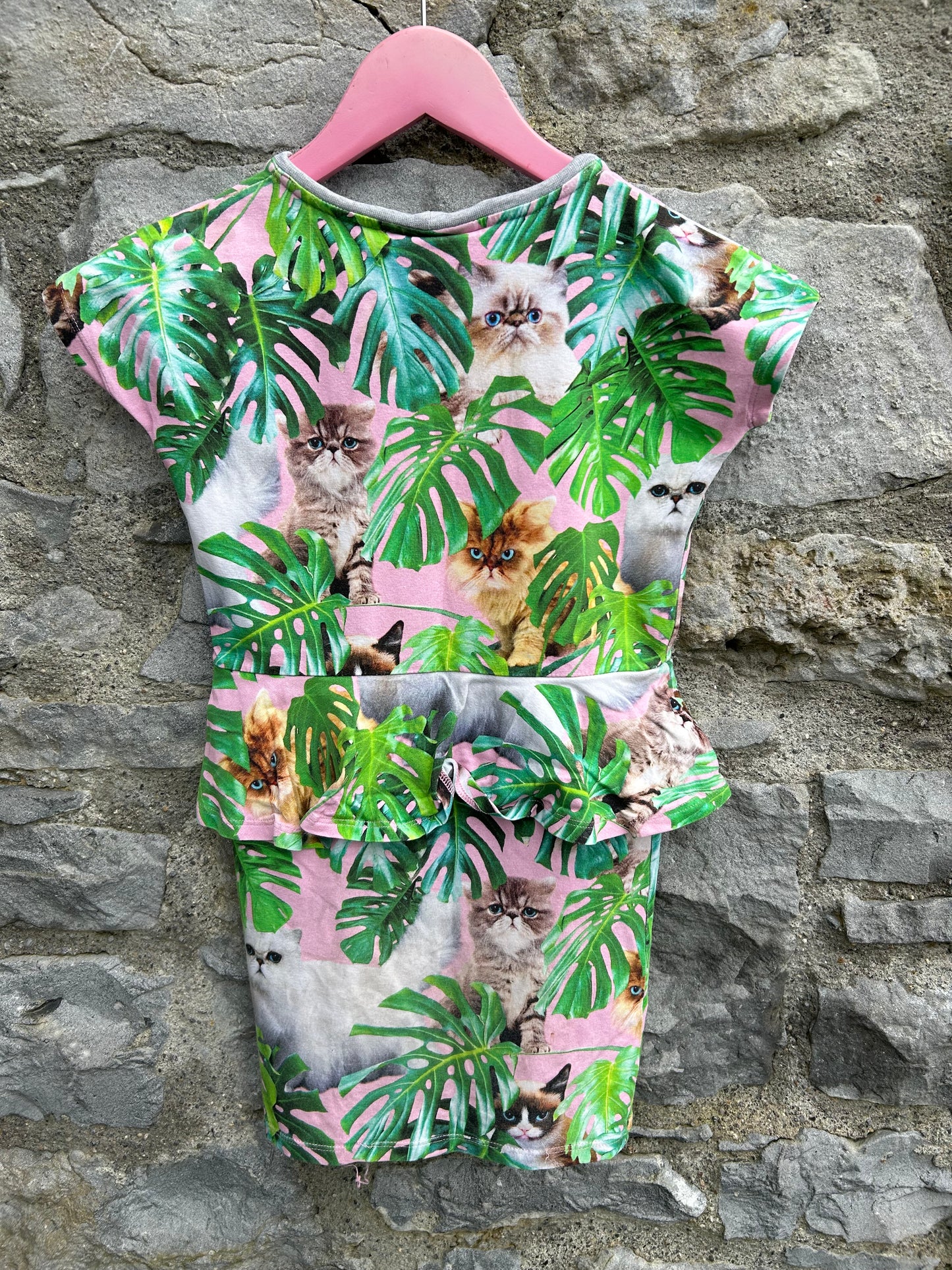 Cats in palm leaves dress 6-7y (116-122cm)
