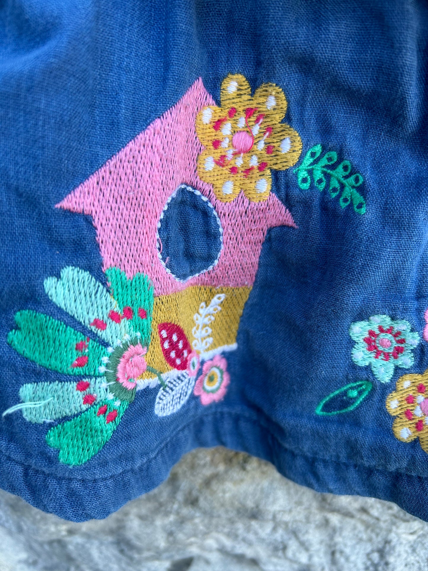 Embroidered Birds denim pinafore 12-18m (80-86cm)