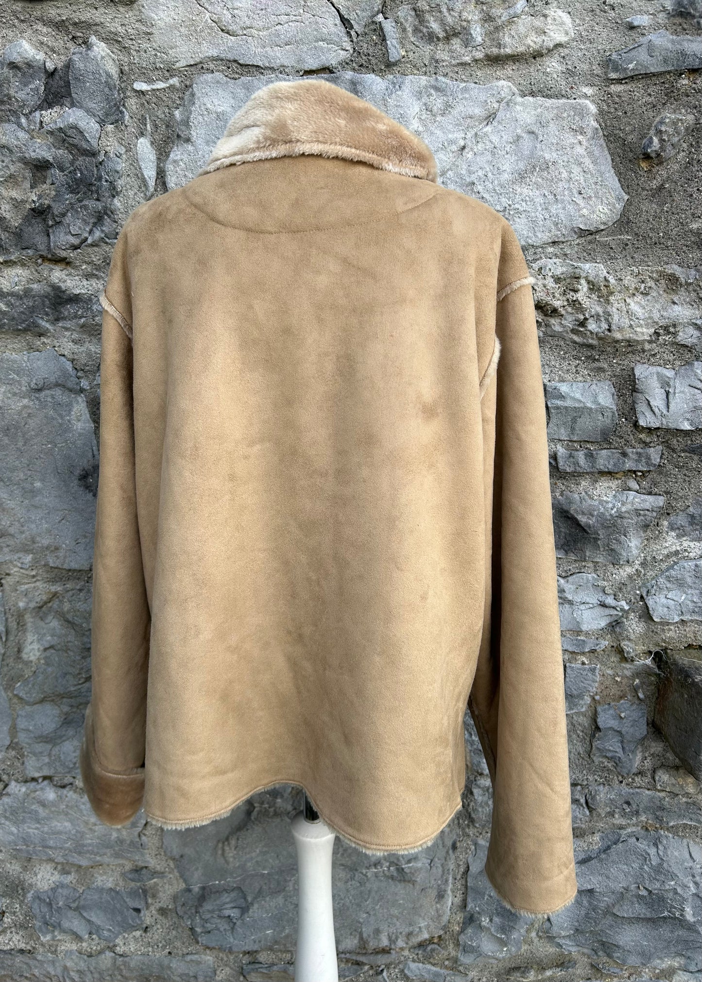 Y2K beige faux suede jacket uk 14-16