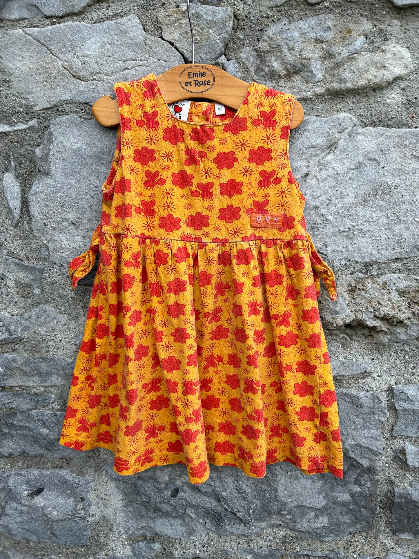90s floral orange dress 18-24m (86-92cm)