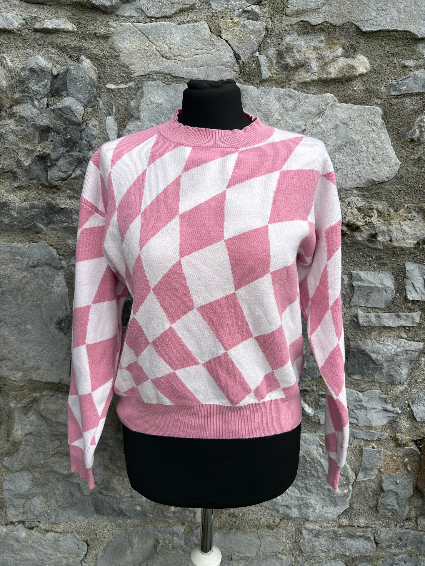 Pink geometric jumper uk 8