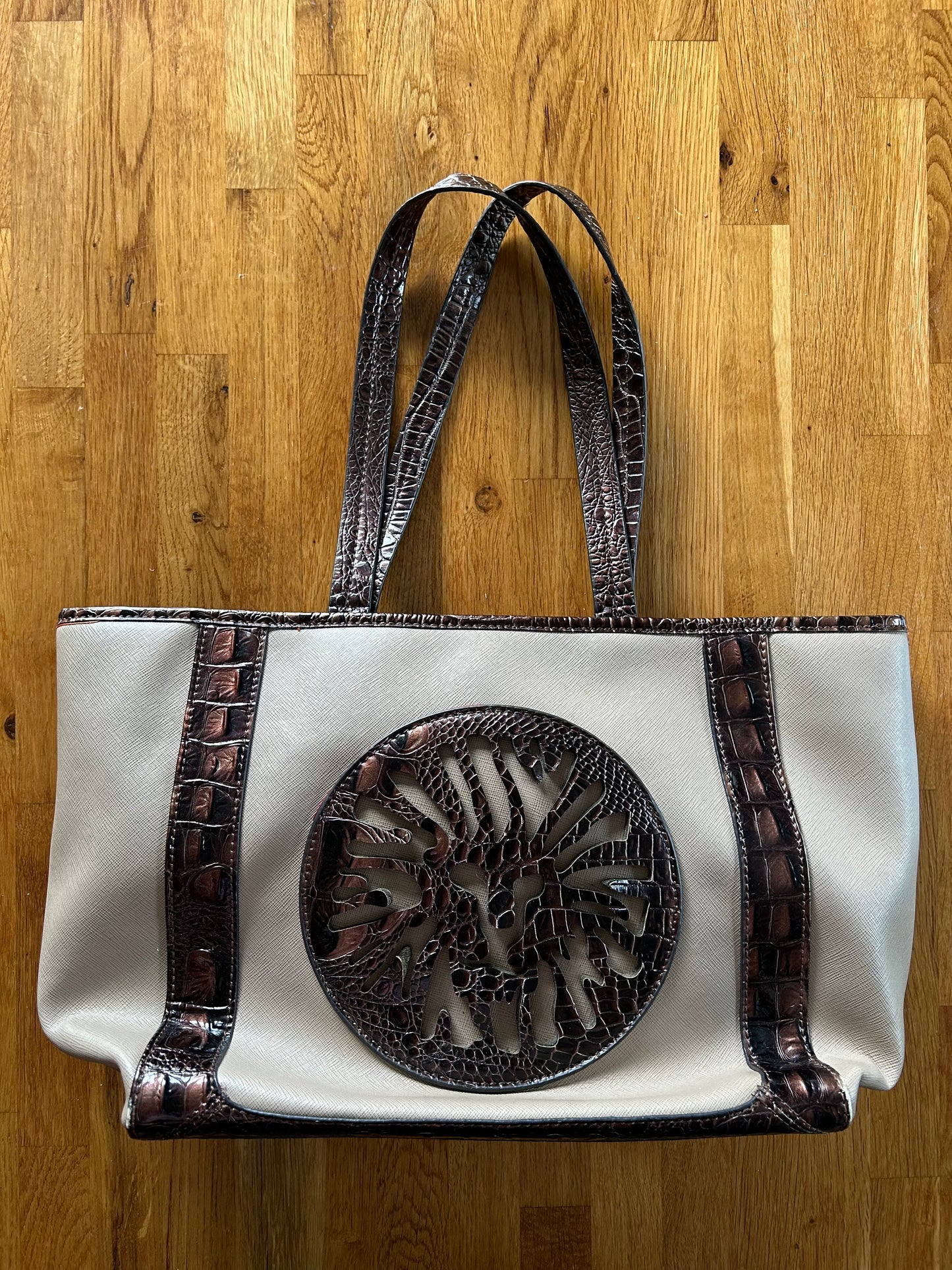 Beige and brown handbag