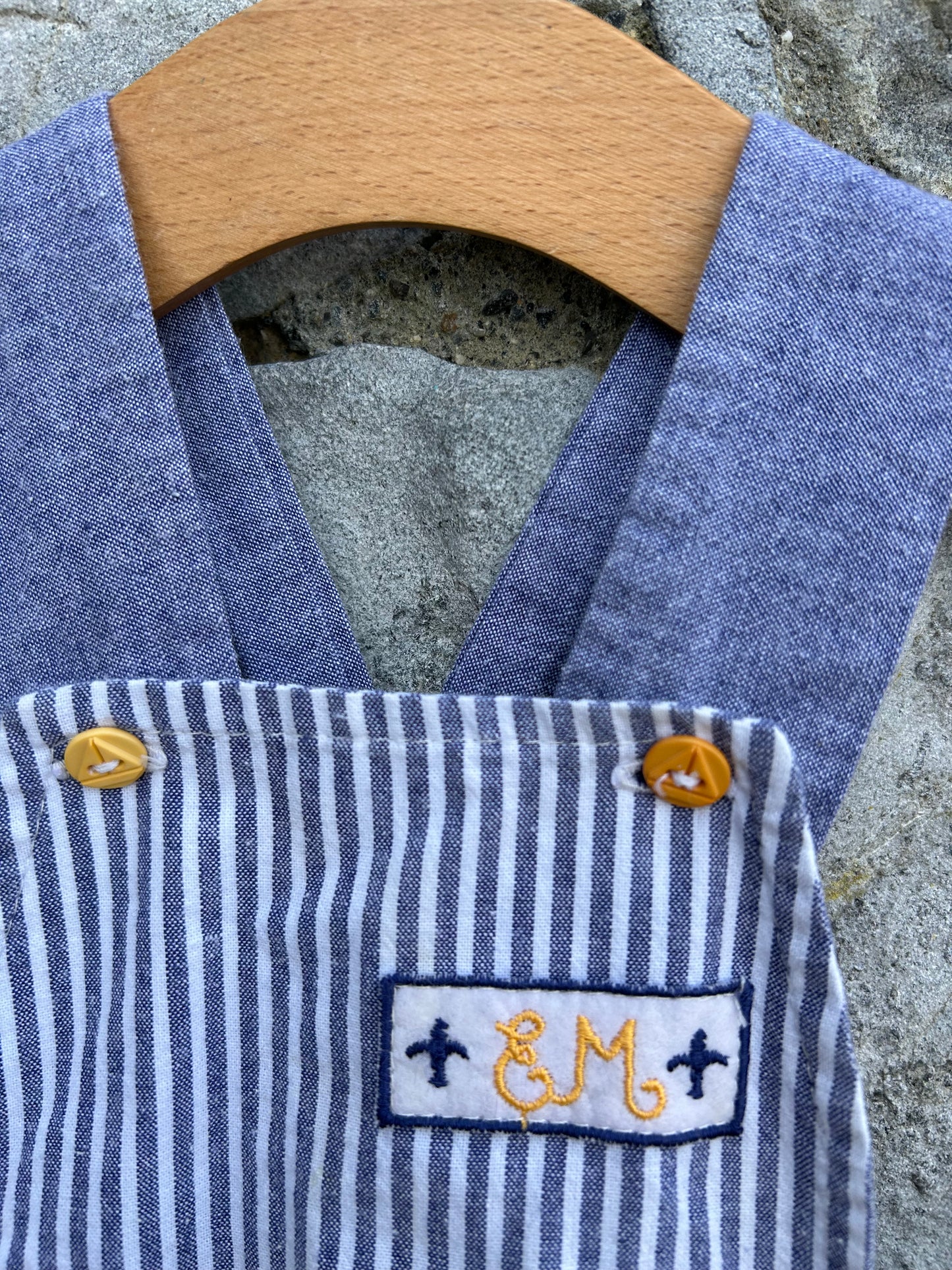 90s blue stripy short dungarees 6m (68cm)