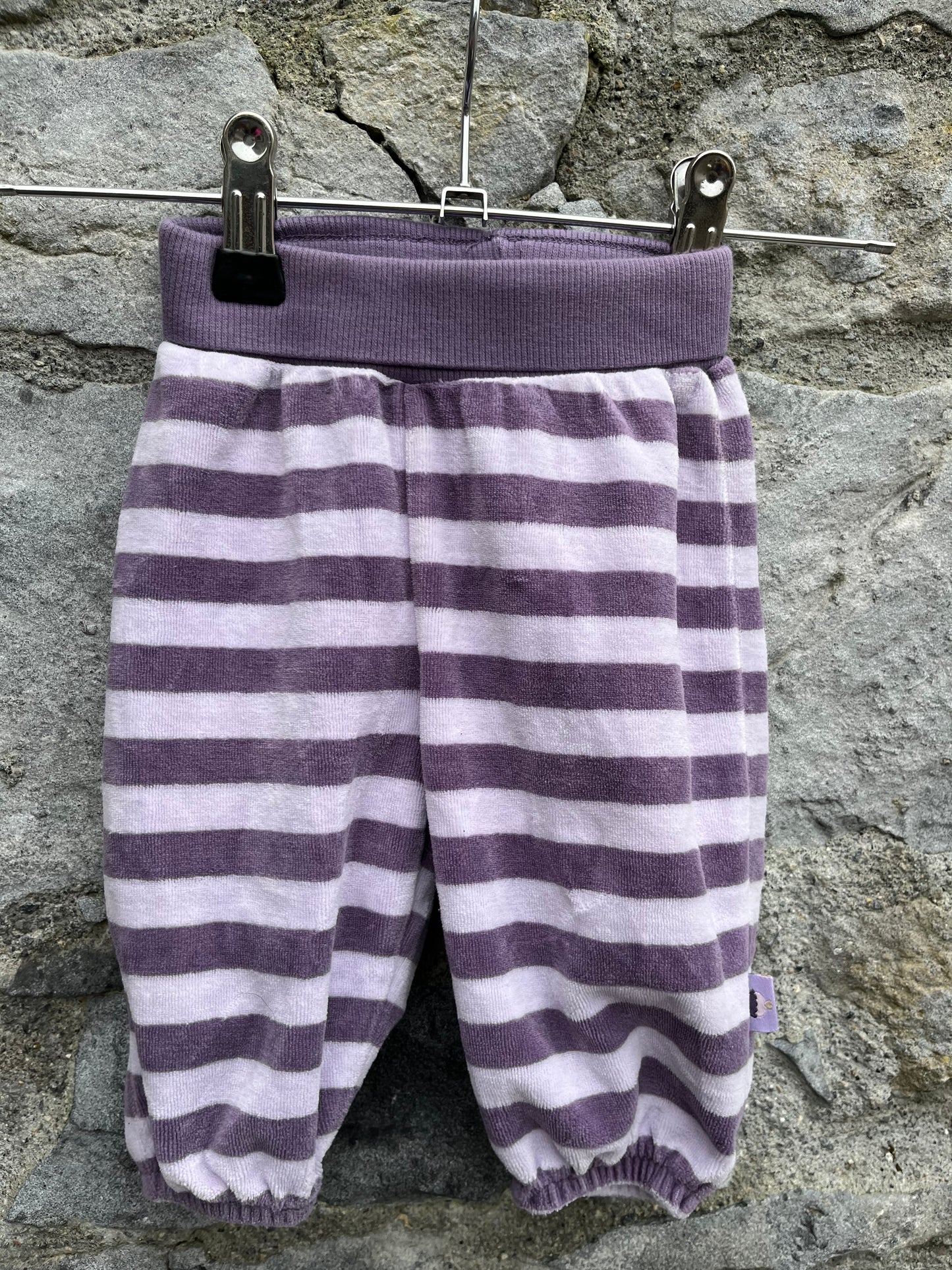 Stripy purple velour pants 0-1m (50-56cm)