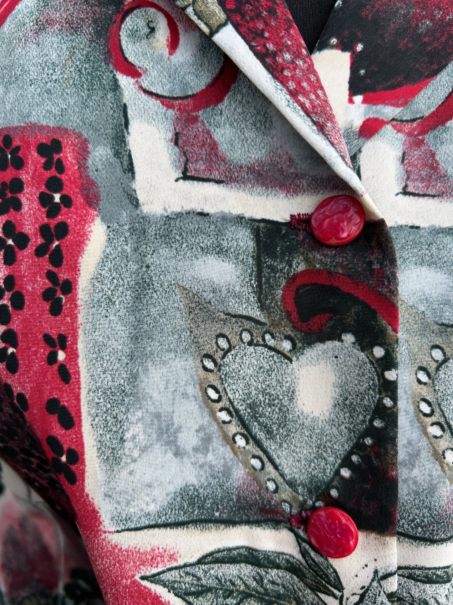 90s Red&grey patchwork blouse uk 12-14
