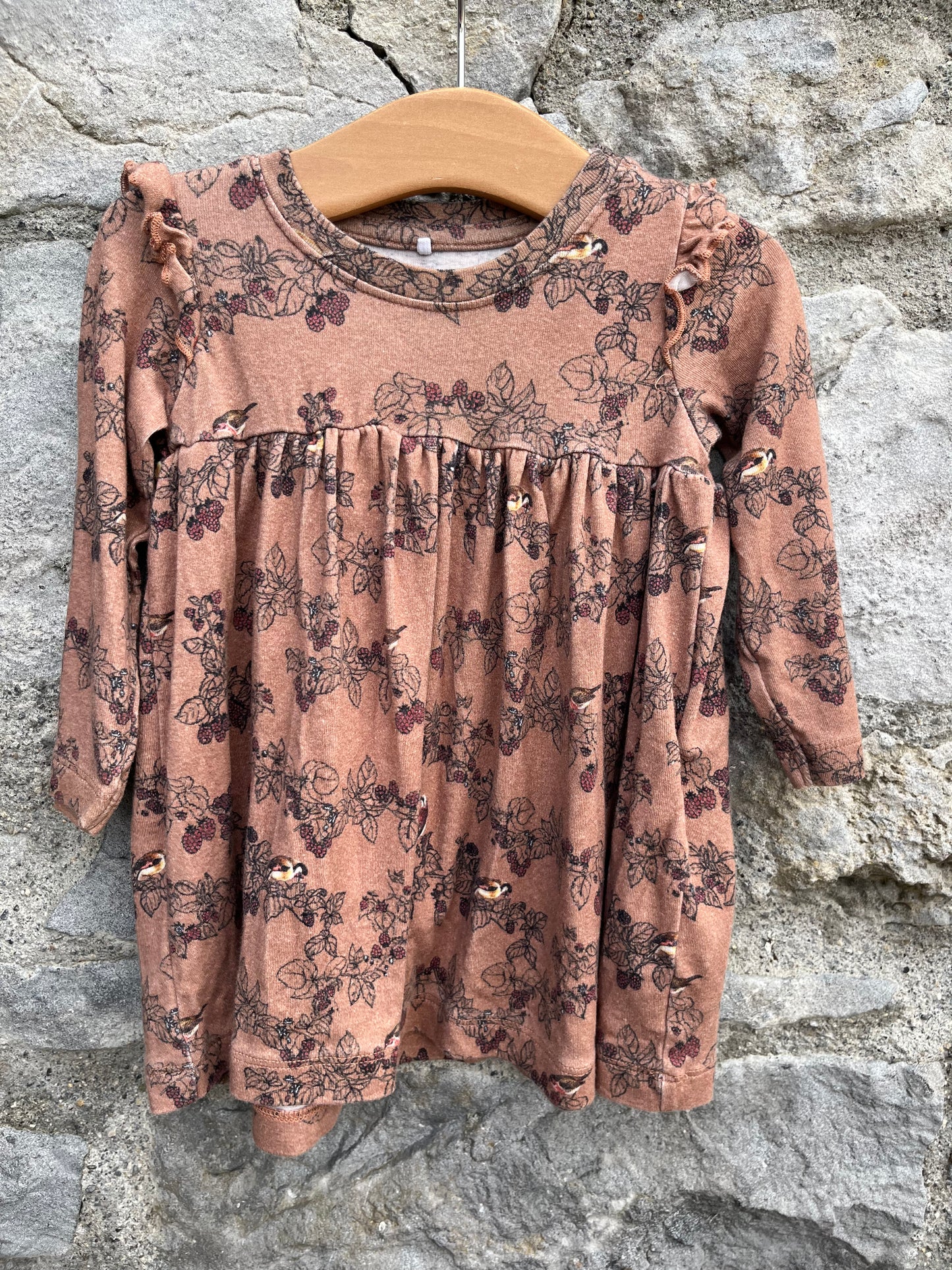 Brown birds&blackberries dress 6-9m (68-74cm)