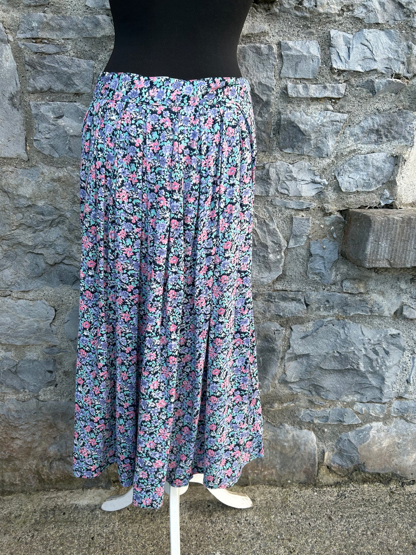 80s Blue&pink flowers skirt uk 12