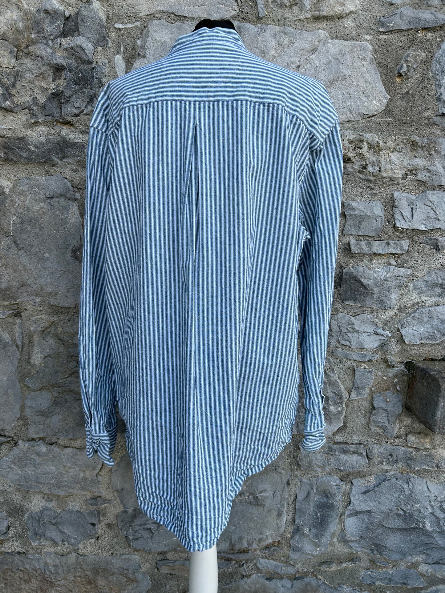 Blue stripy grandfather shirt Large