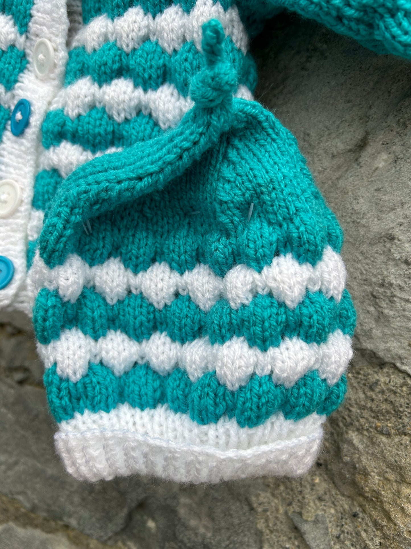 Bubble knit turquoise cardigan&hat Newborn (50-56cm)