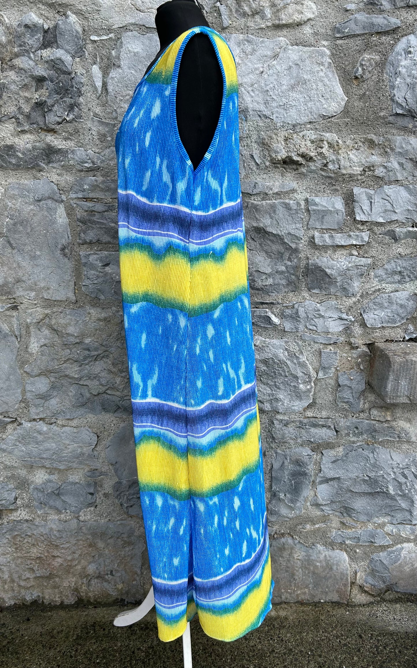 90s blue&yellow wrinkled dress uk 12