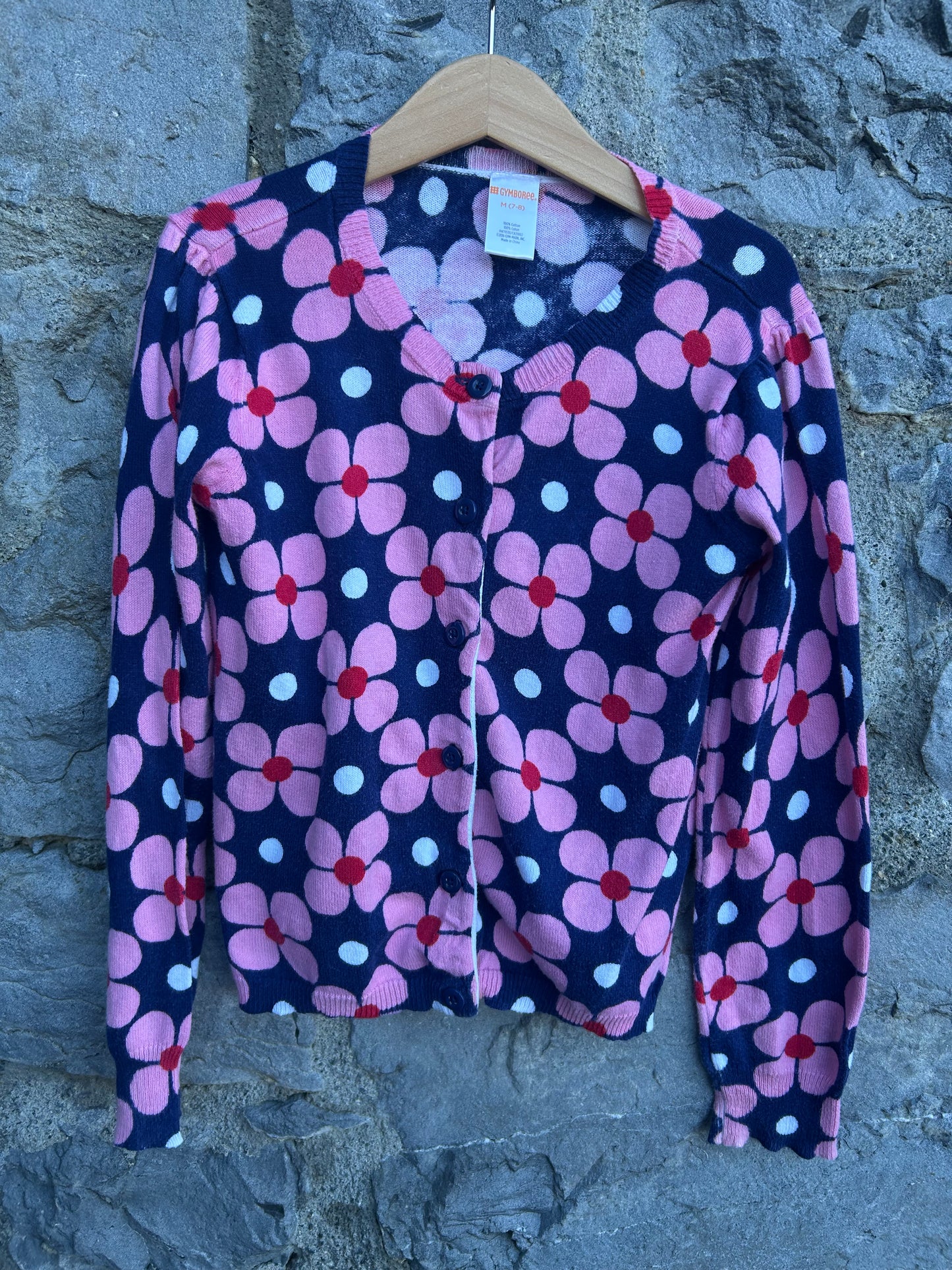 Pink flowers navy cardigan 7-8y (122-128cm)