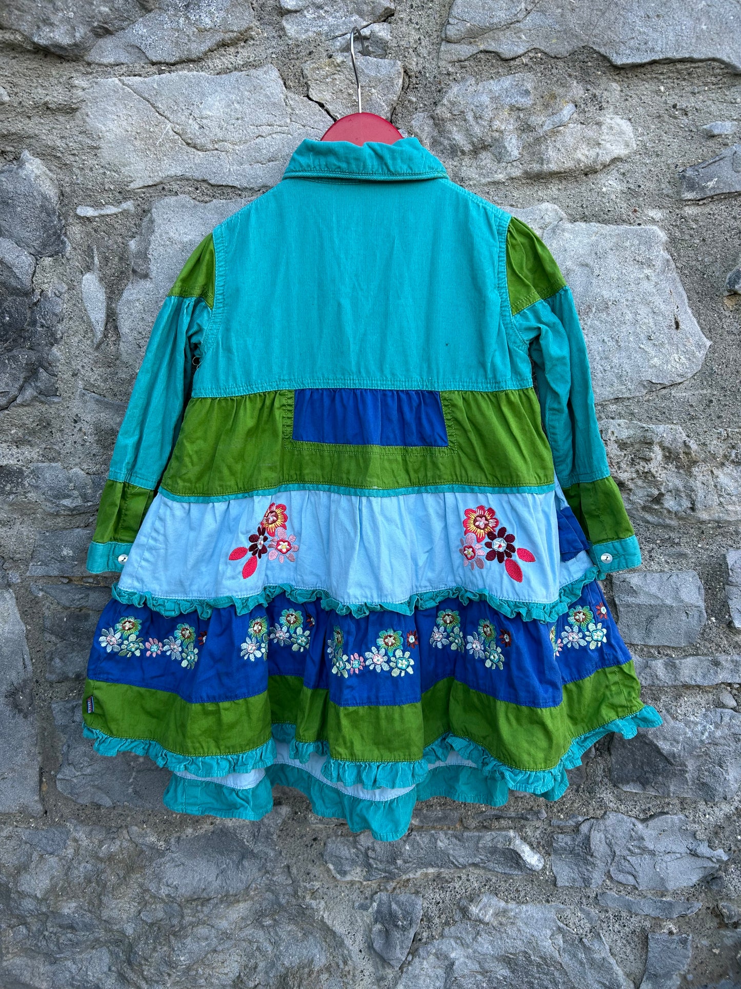 Teal cord tiered dress 4y (104cm)