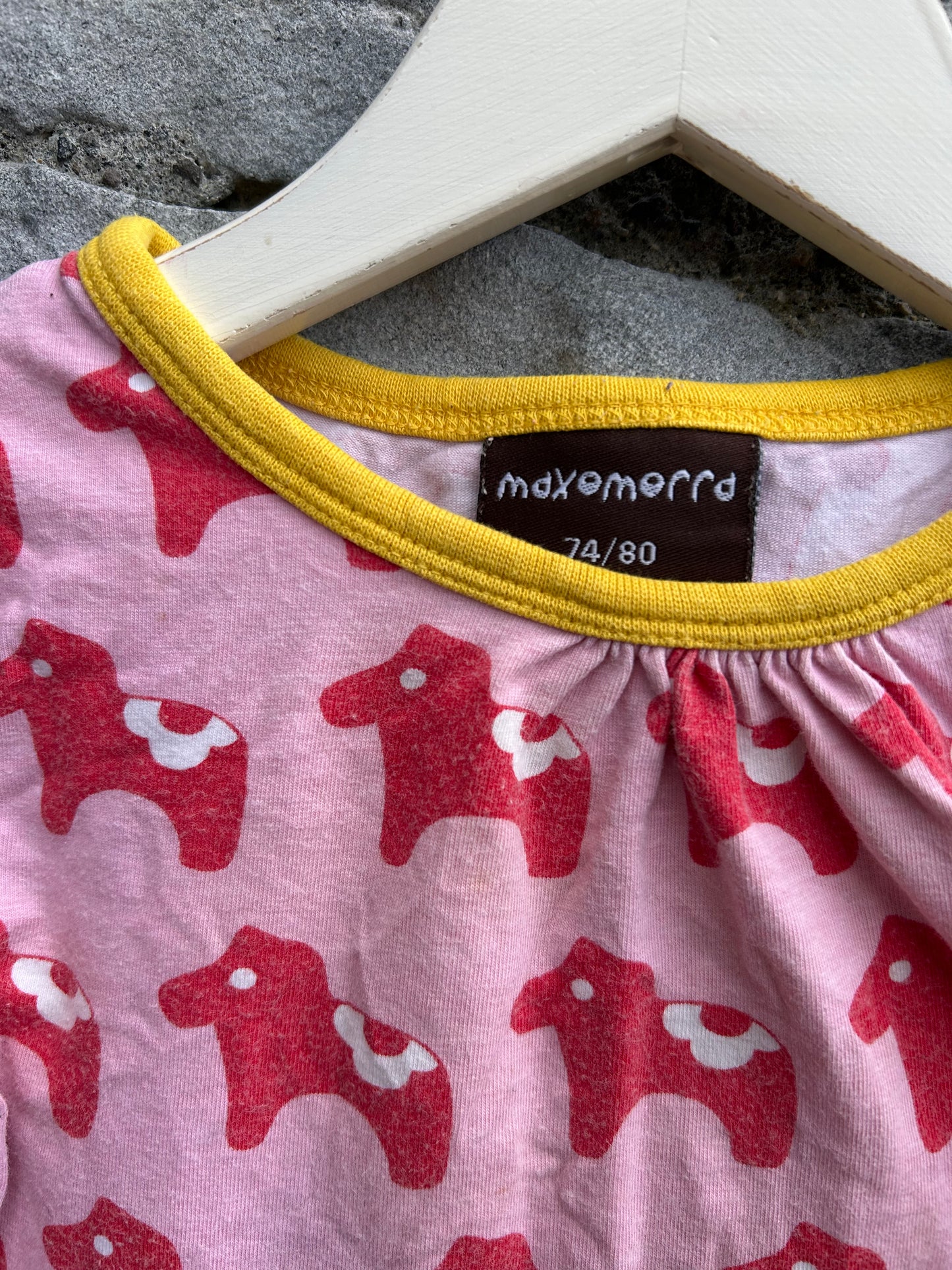 Pink dala horse tunic 9-12m (74-80cm)
