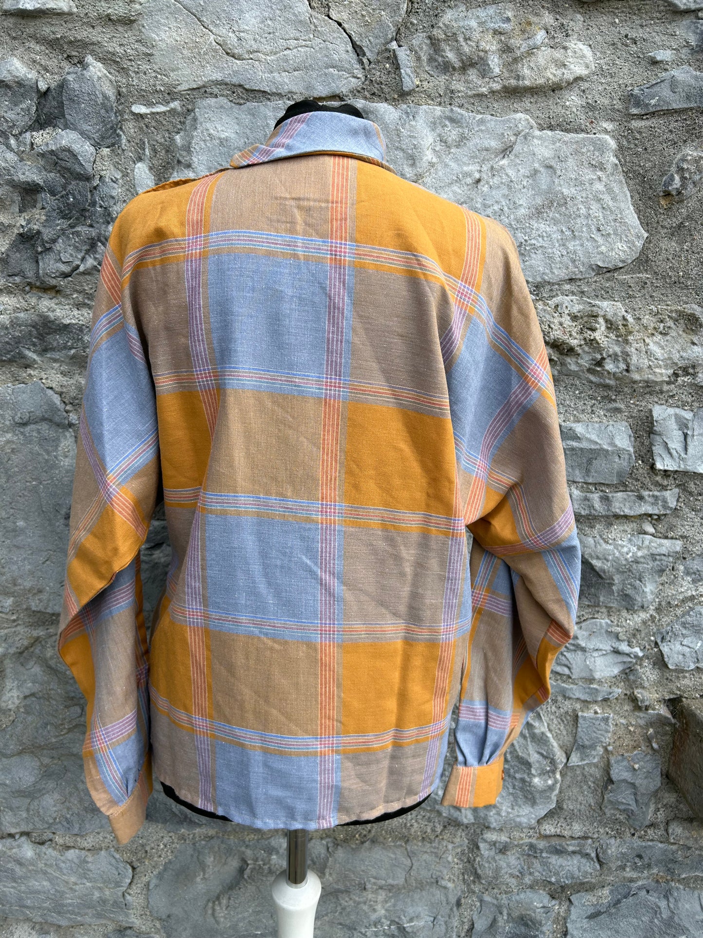 80s mustard&grey check top uk 10-12