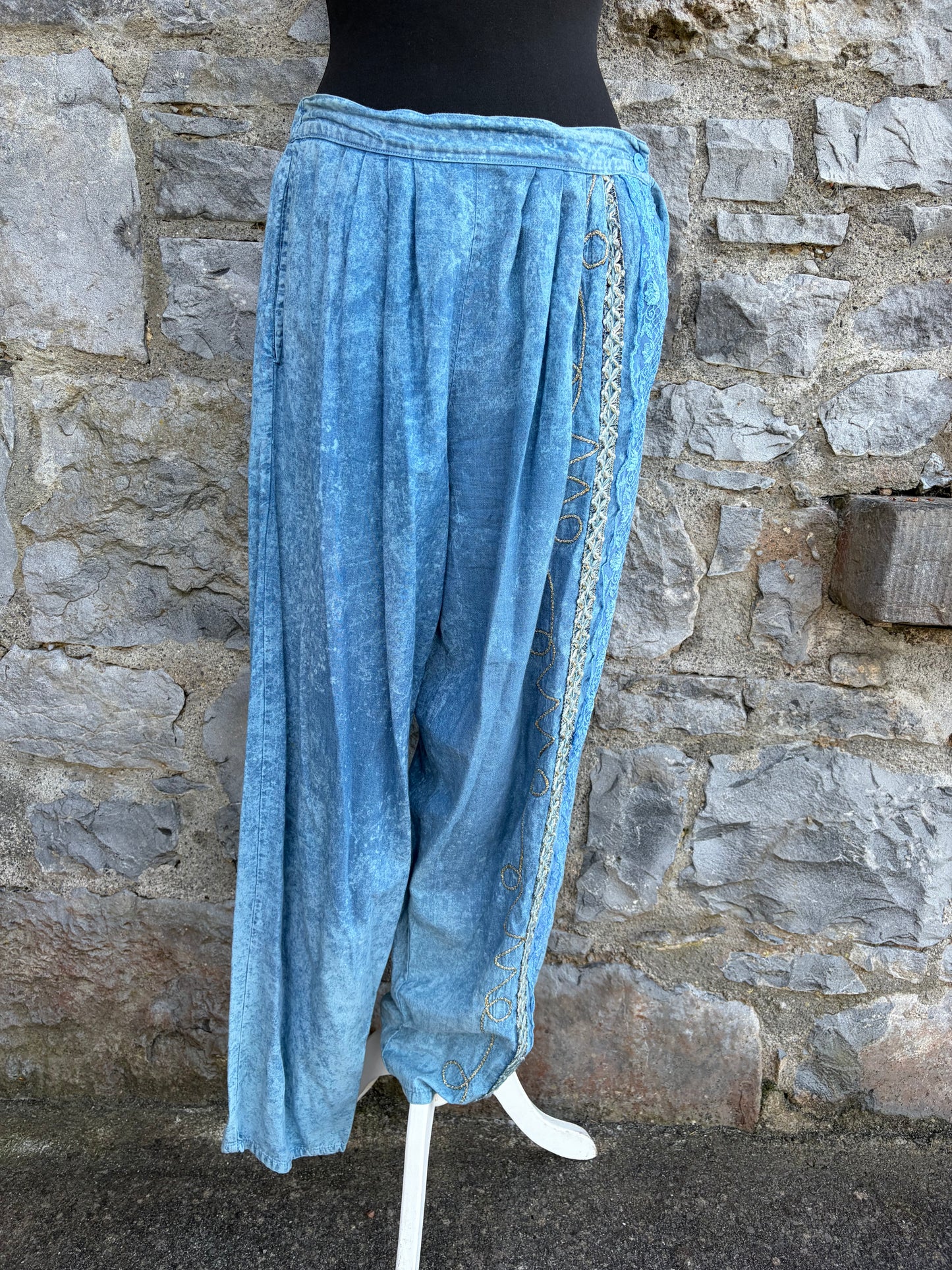 90s blue 3 piece acid wash&lace suit uk 12