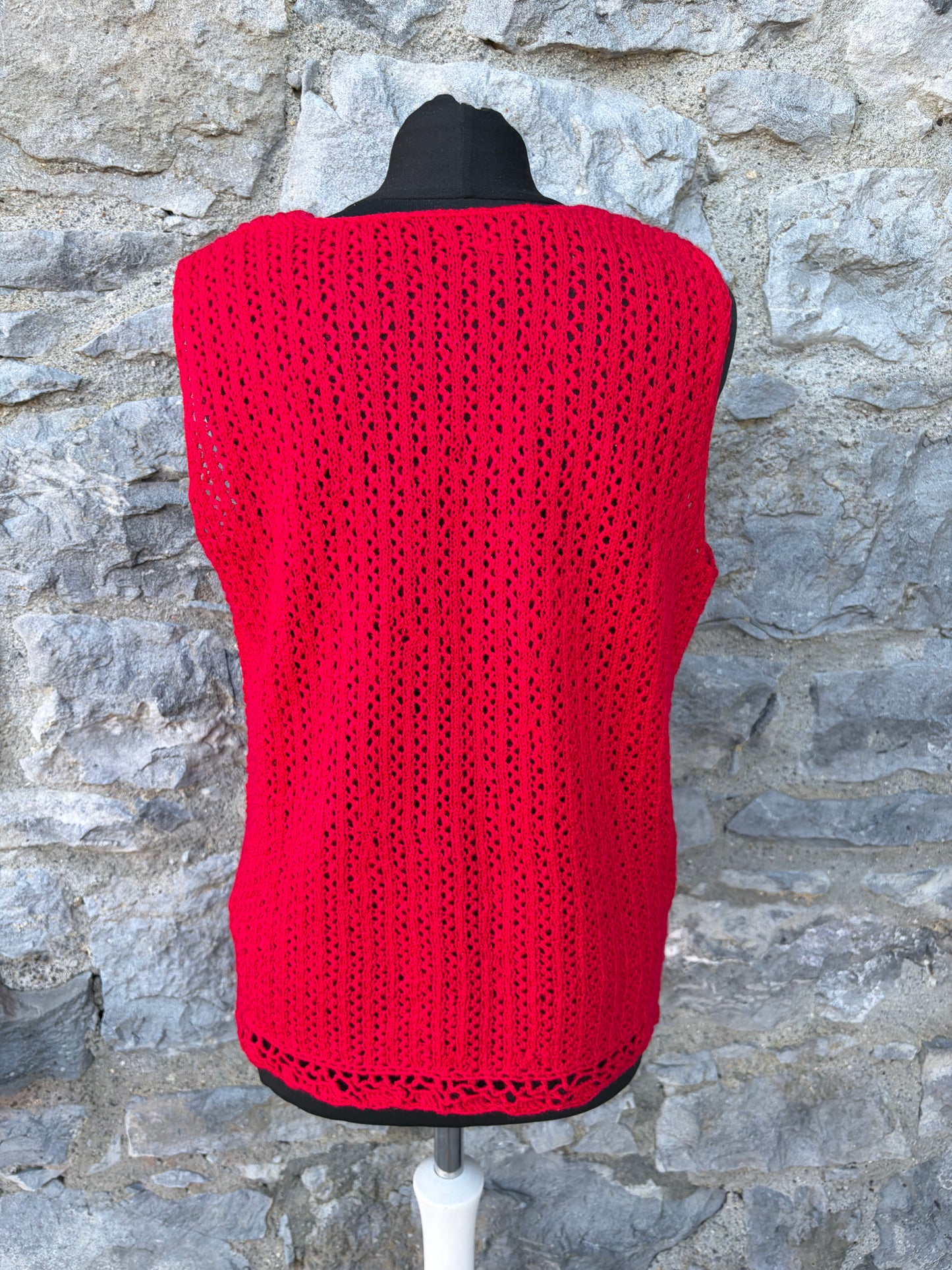 90s red pointelle knitted top uk 12