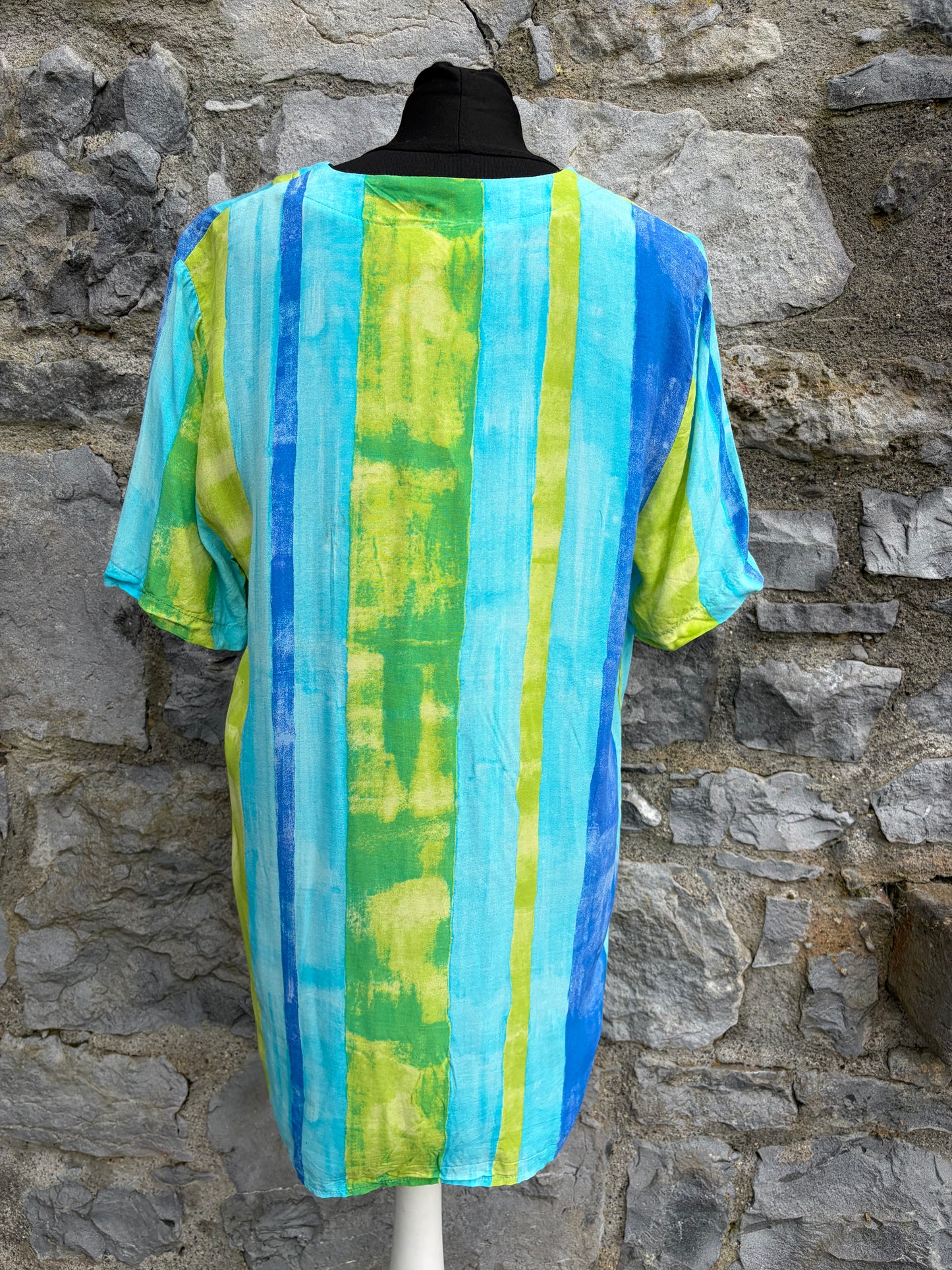 80s Blue&green stripy blouse uk 12-14