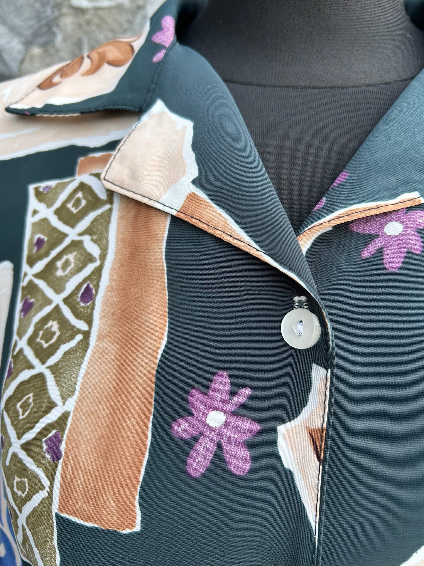 90s blue, purple&brown patchwork shirt uk 14