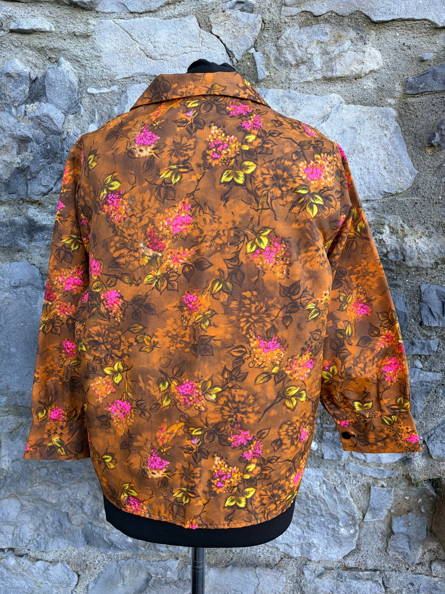 80s floral brown blouse uk 12