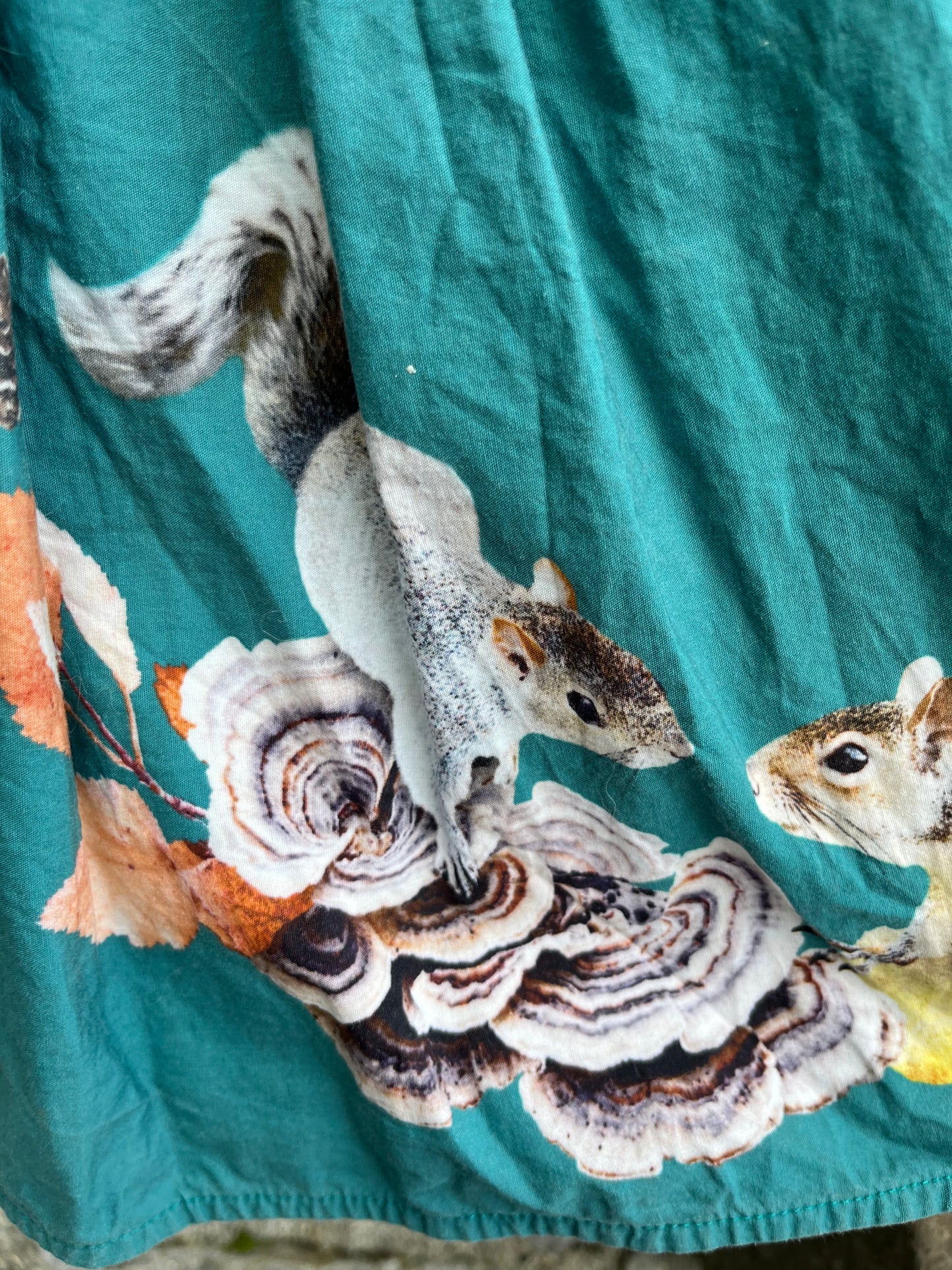 Squirrels grey&teal dress 9-10y (134-140cm)