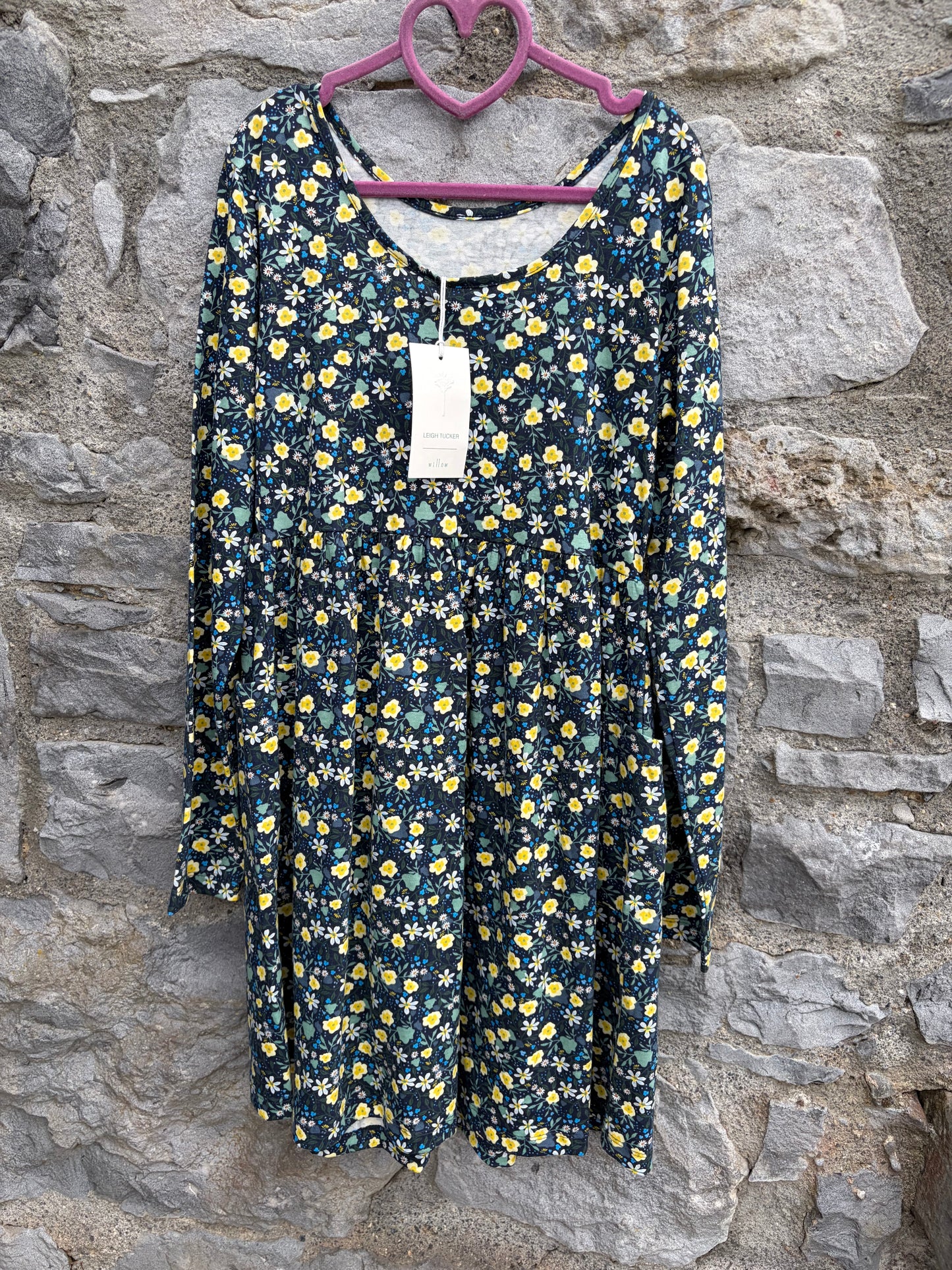 Yellow flowers navy dress 11-12y (146-152cm)